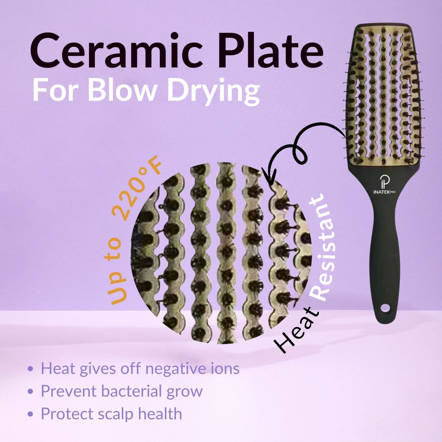INATEKPRO Curved Vented Boar Bristle Detangler Brush - GREY | MEDIUM The Beauty Box