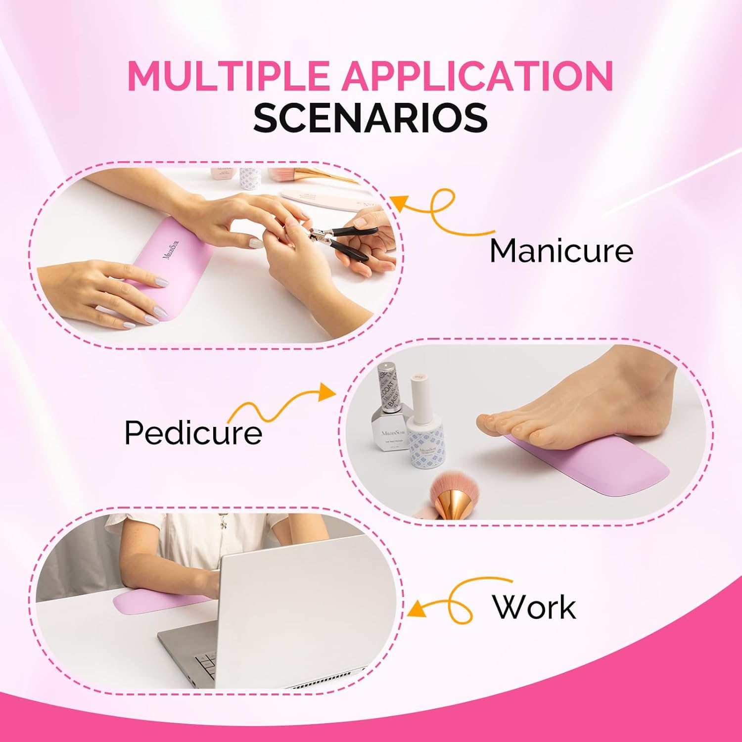 Portable PU Leather Nail Arm Rest - Pink Lunali Nail Supply