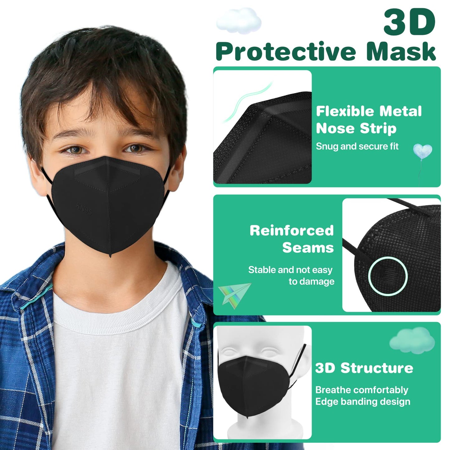 TaiMu - Kids KN95 Face Mask 25pc(Black)