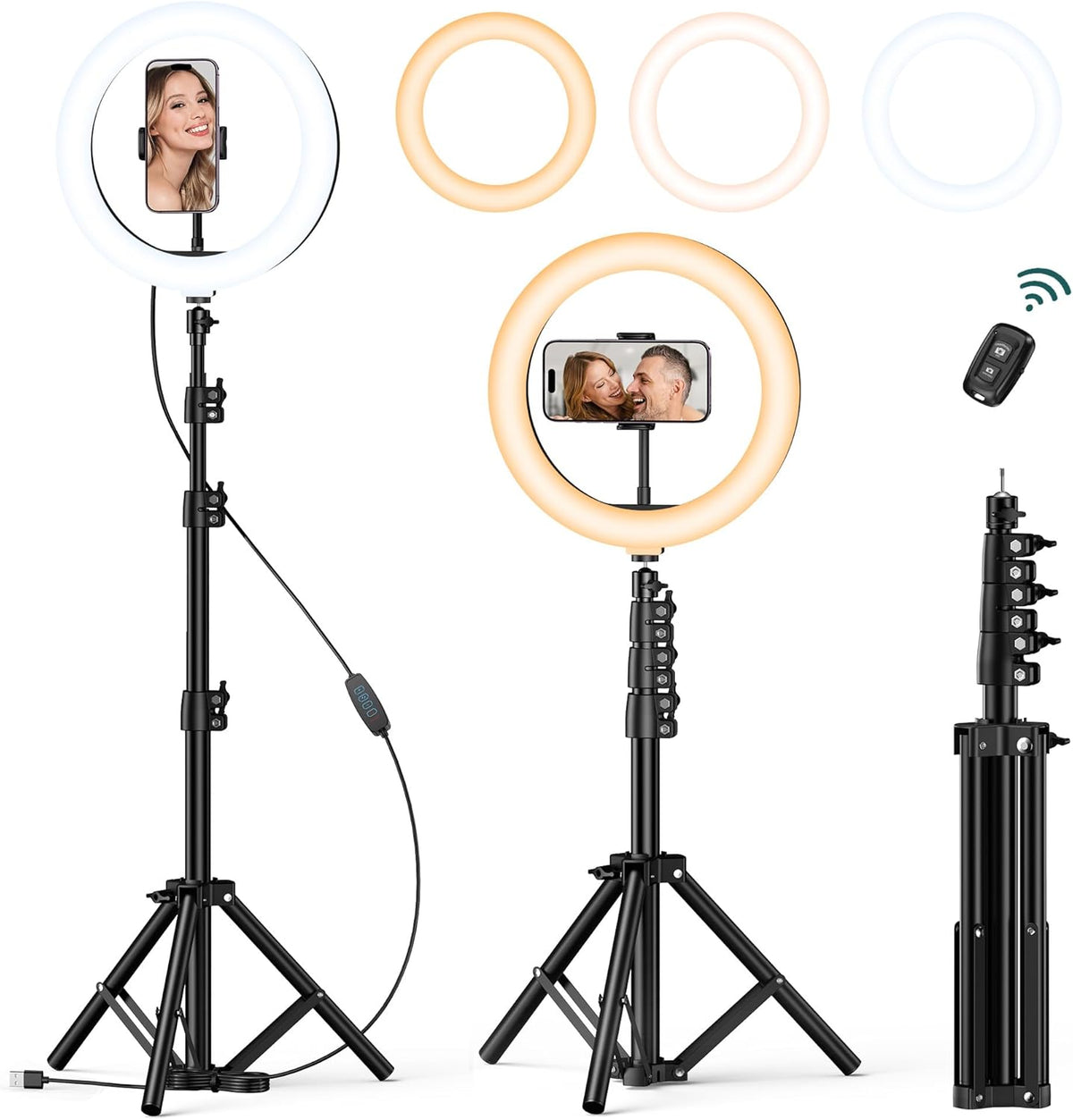 ATUMTEK 10" Ring Light with 55" Tripod Stand, Dimmable LED Selfie Light with Phone Holder & Bluetooth Remote, 3 Color Modes & 10 Brightness Levels for TikTok, Zoom, YouTube, Streaming, Vlogging 7DAY'S