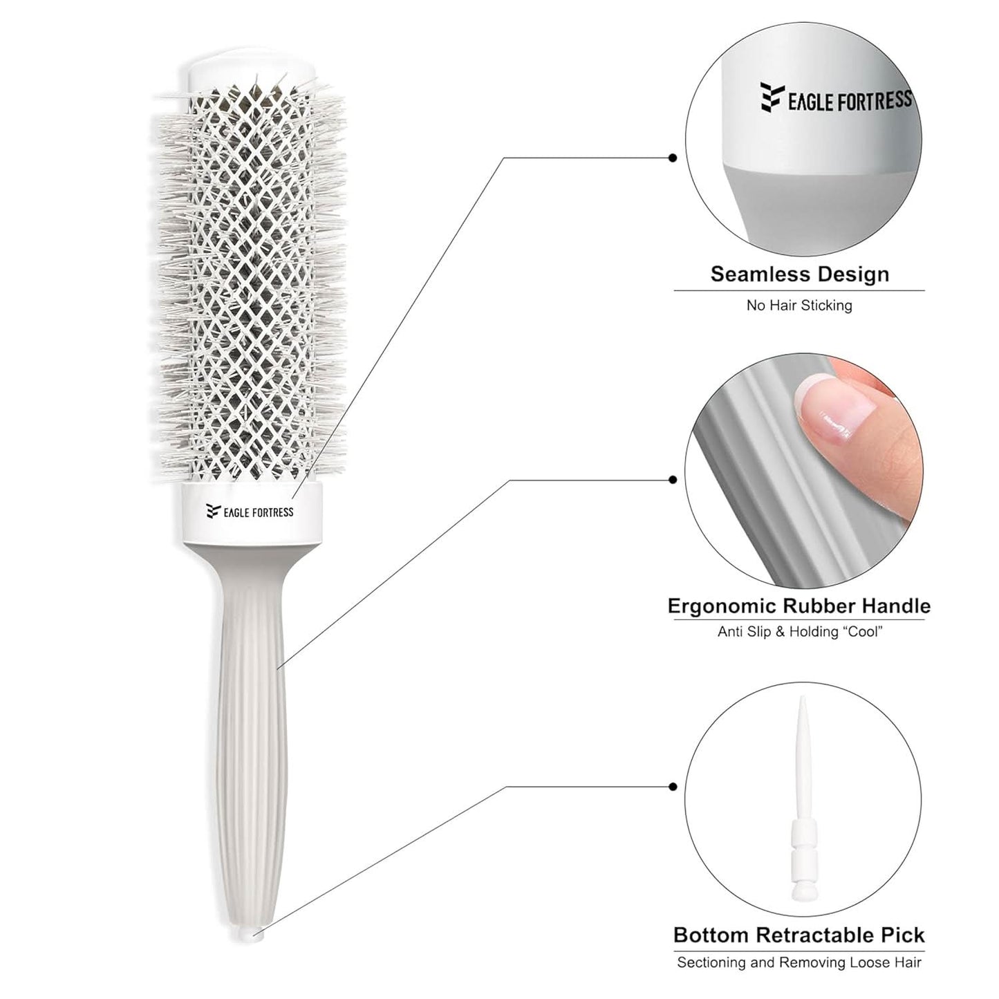 Eagle Fortress XL Ceramic + Ionic Round Hair Brush 1.69 in - Grey The Beauty Box