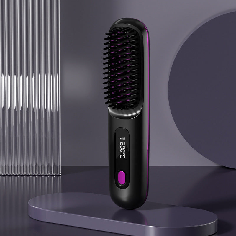 2 In 1 Straight Hair Comb Wireless Hair Straightener Brush Hair Fast Heating Portable Hot Curler USB Charging Elyvora LLC