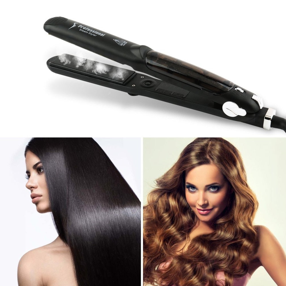 Steam Function Flat Iron Tourmaline Ceramic Vapor Professional Hair Straightener with Argan Oil Infusion Straightening Irons Elyvora LLC