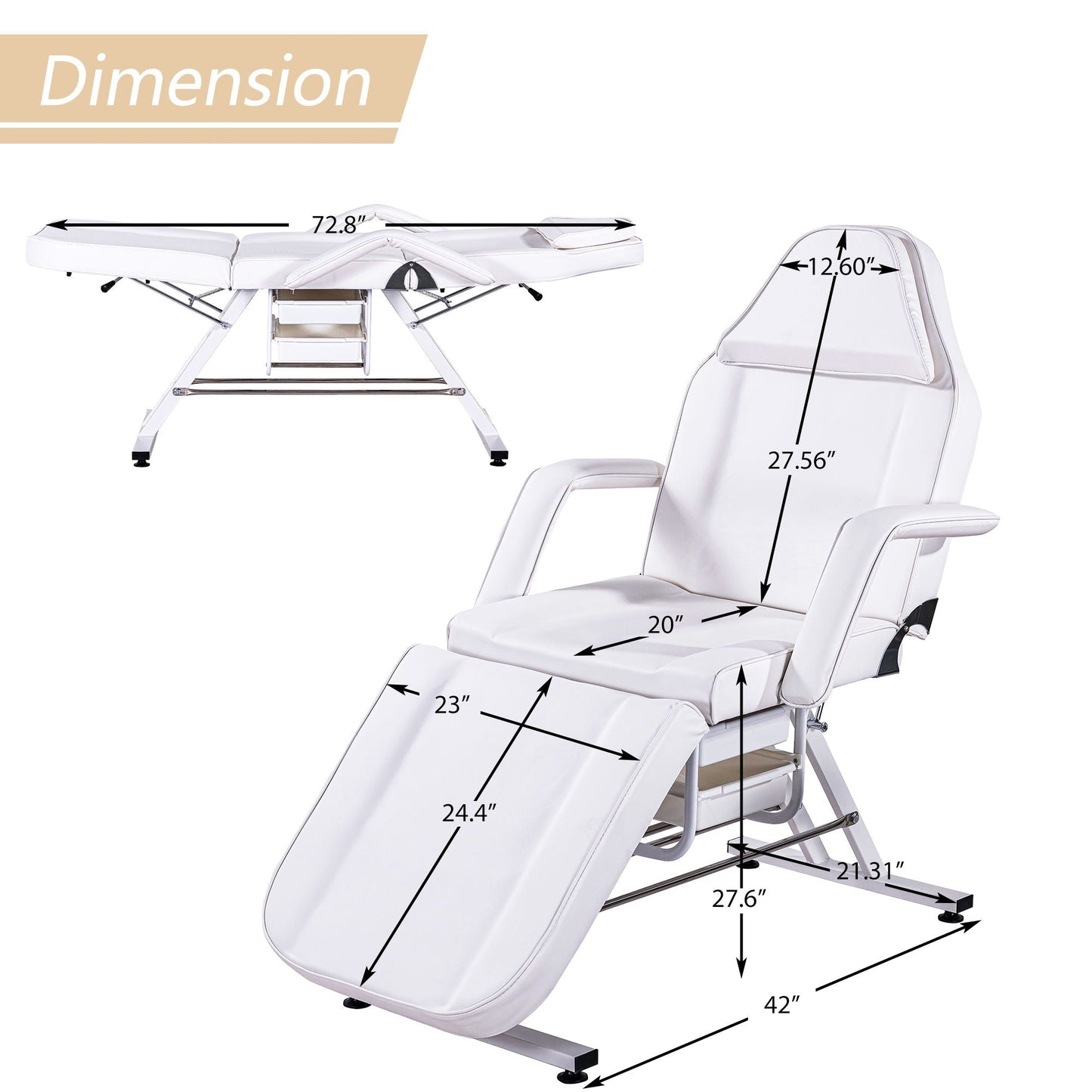 72.8" Massage Salon Tattoo Chair With Two Trays Esthetician Bed With Hydraulic Stool, Multi-Purpose 3-Section Facial Bed Table, Adjustable Beauty Barber Spa Beauty Equipment HouseOfZazla