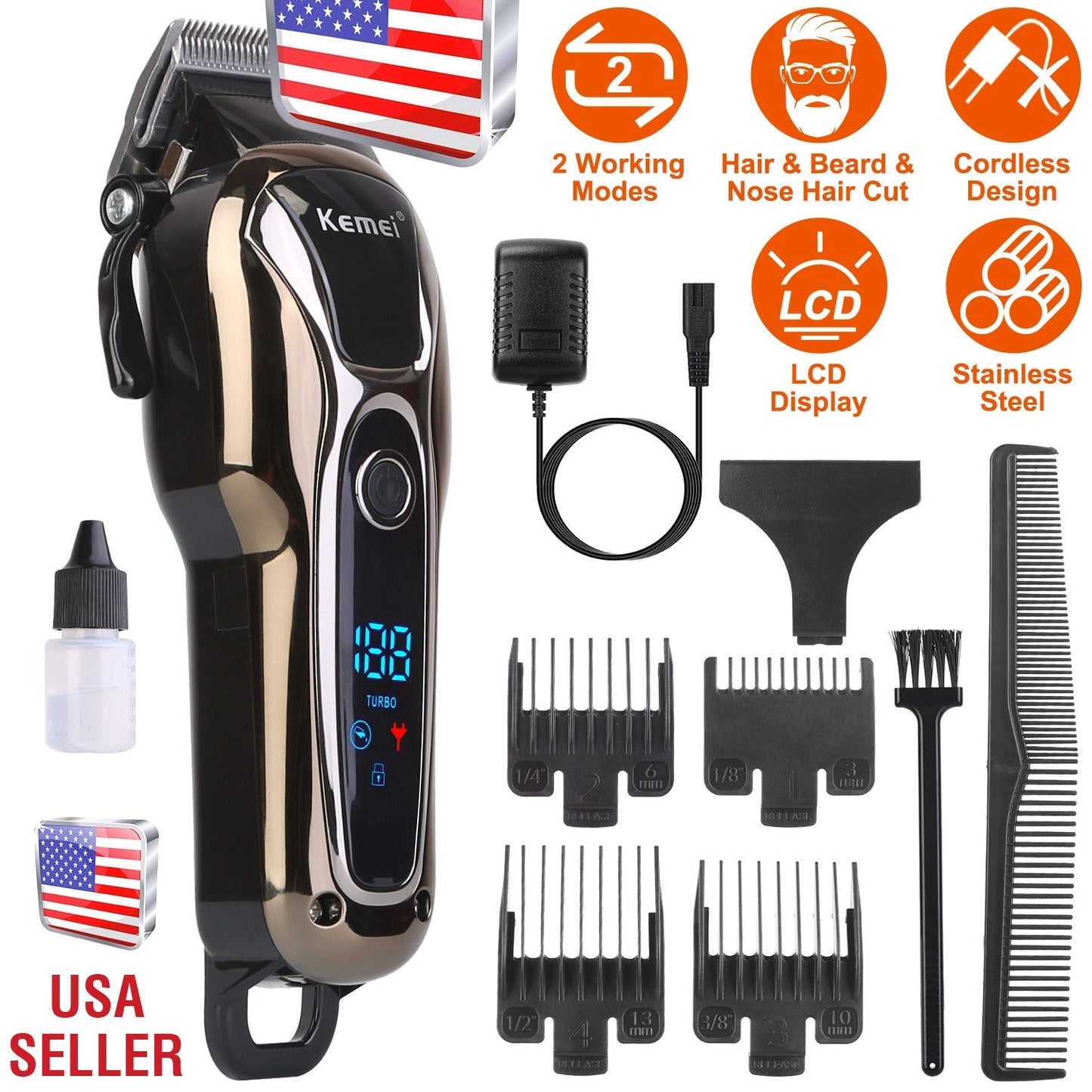 Rechargeable Electric Hair Clipper Cordless Clipper Hair Trimmer Shaver Barber Clipper Hair Cutting Machine GBruno Store