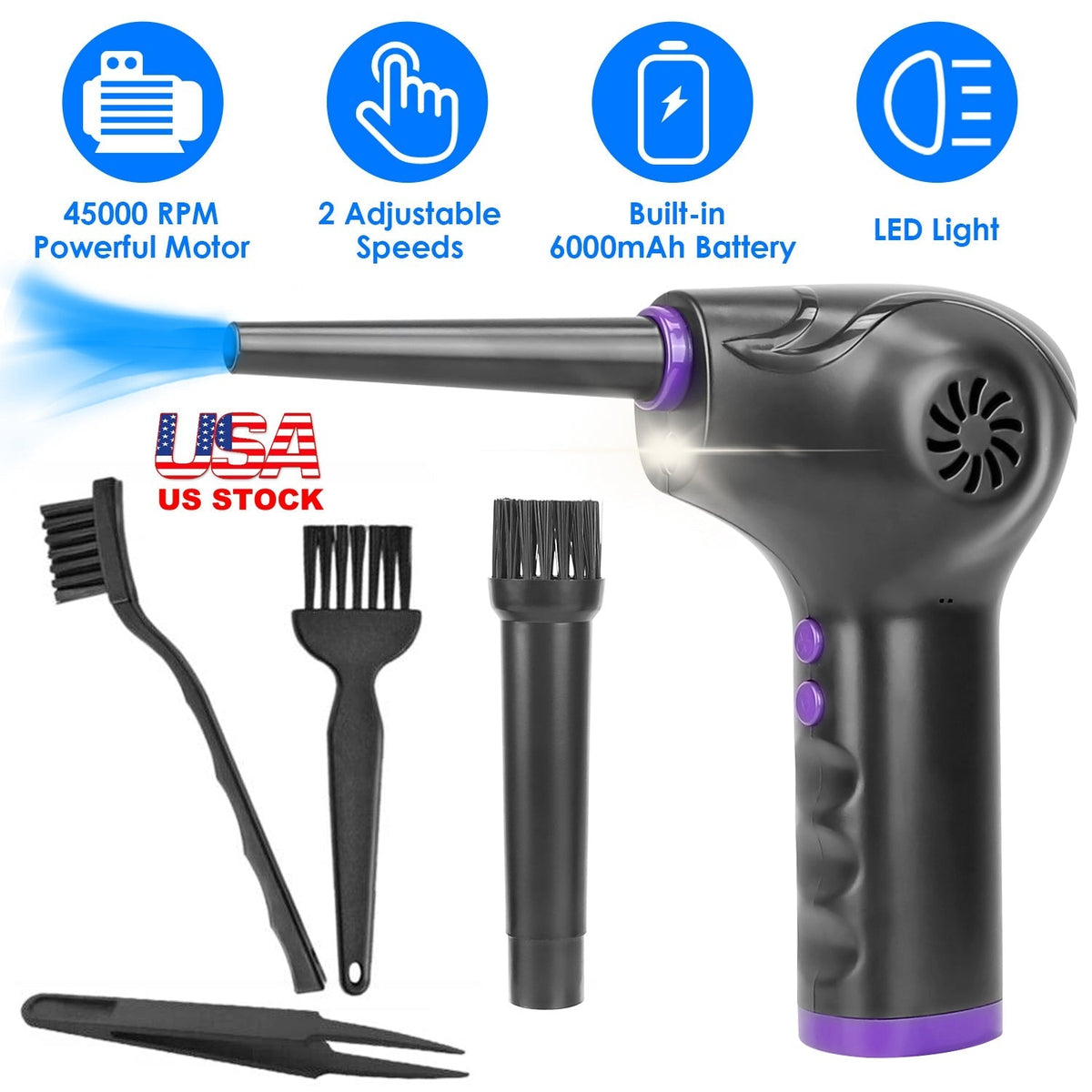 Electric Cordless Air Duster Blower Compressed Air Duster for Computer Keyboard PC Portable Rechargeable Air Blower with Built-in LED Light GBruno Store