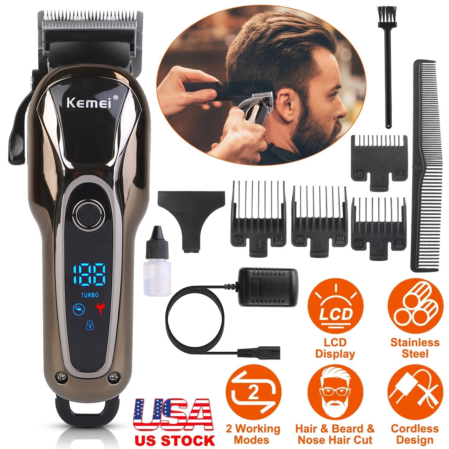 Rechargeable Electric Hair Clipper Cordless Clipper Hair Trimmer Shaver Barber Clipper Hair Cutting Machine GBruno Store