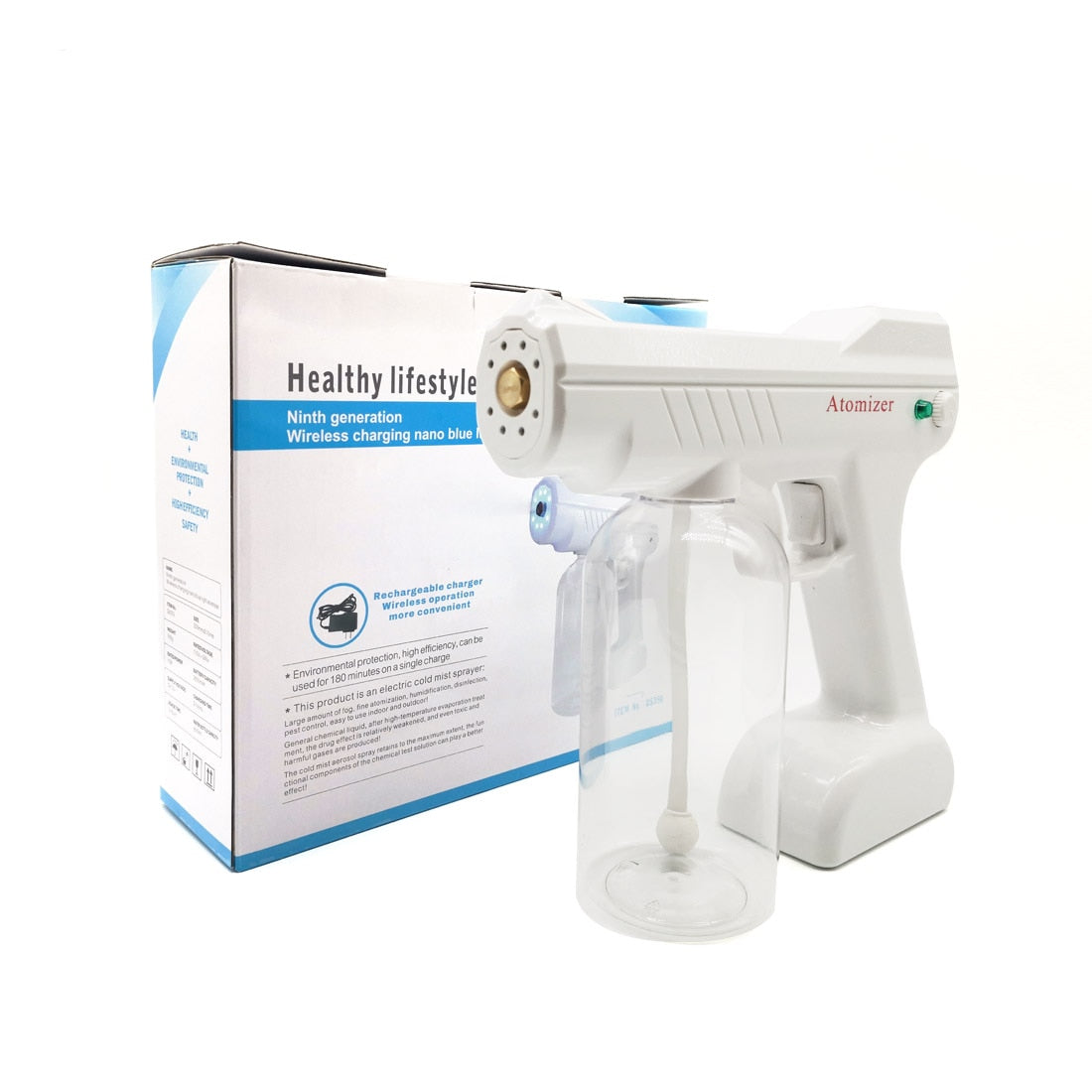 Blue Light Atomizing Spray Gun Handheld Wireless Atomizing Fogger Disinfection Sprayer Nano Sprayer Household Supplies FLIPSTYLEZLLC