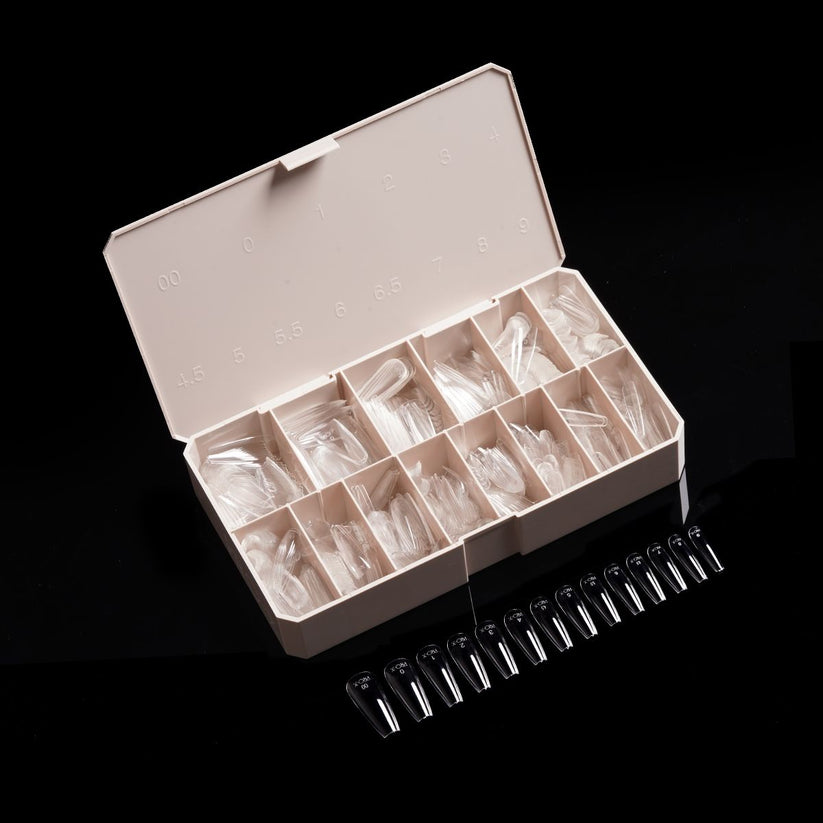 PRO-X Soft Gel Nail Tips 15 - Natural Coffin Long - 14 Sizes | 600pc Lunali Nail Supply