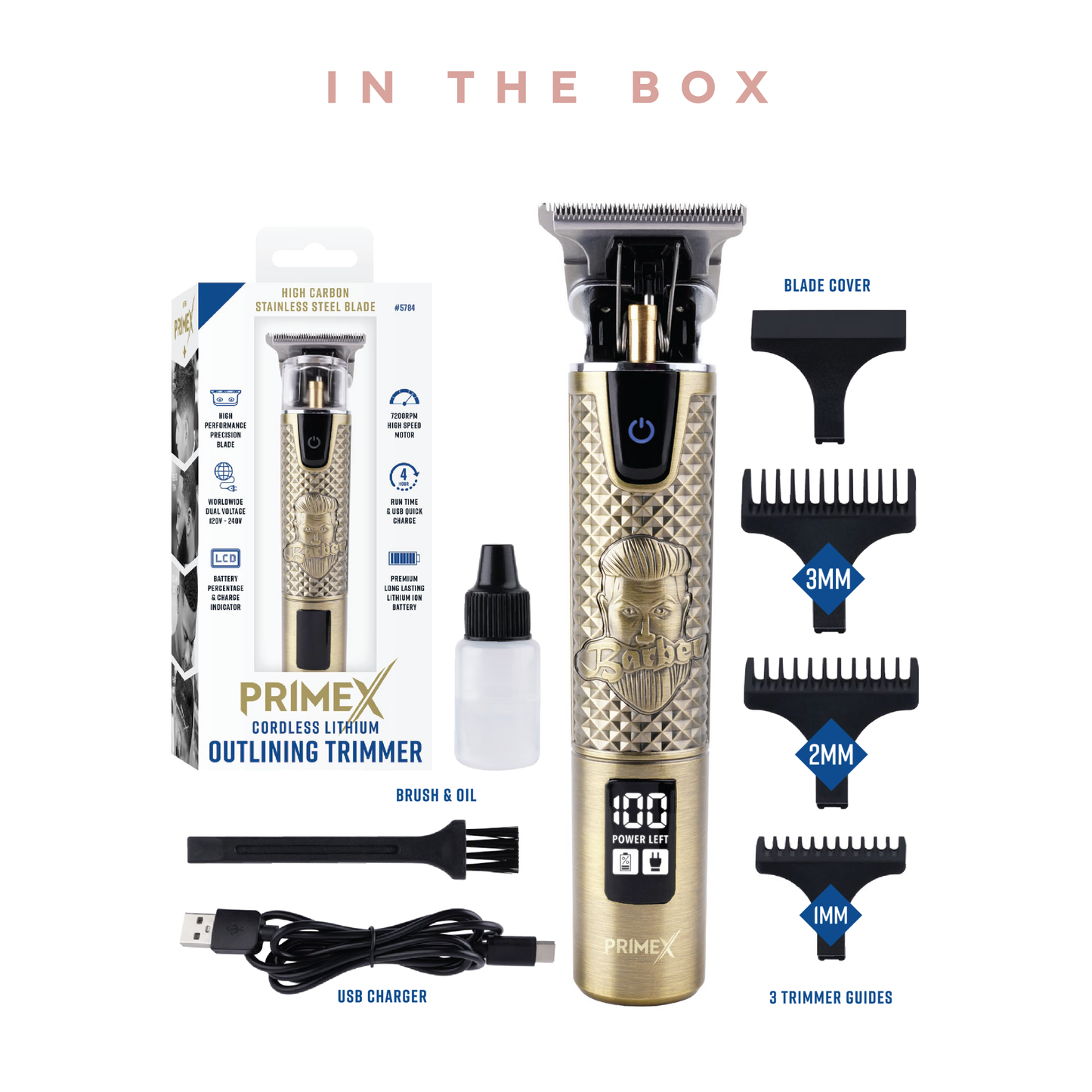 PrimeX Cordless Lithium Outlining Barber Trimmer Brass Annie International, Inc.