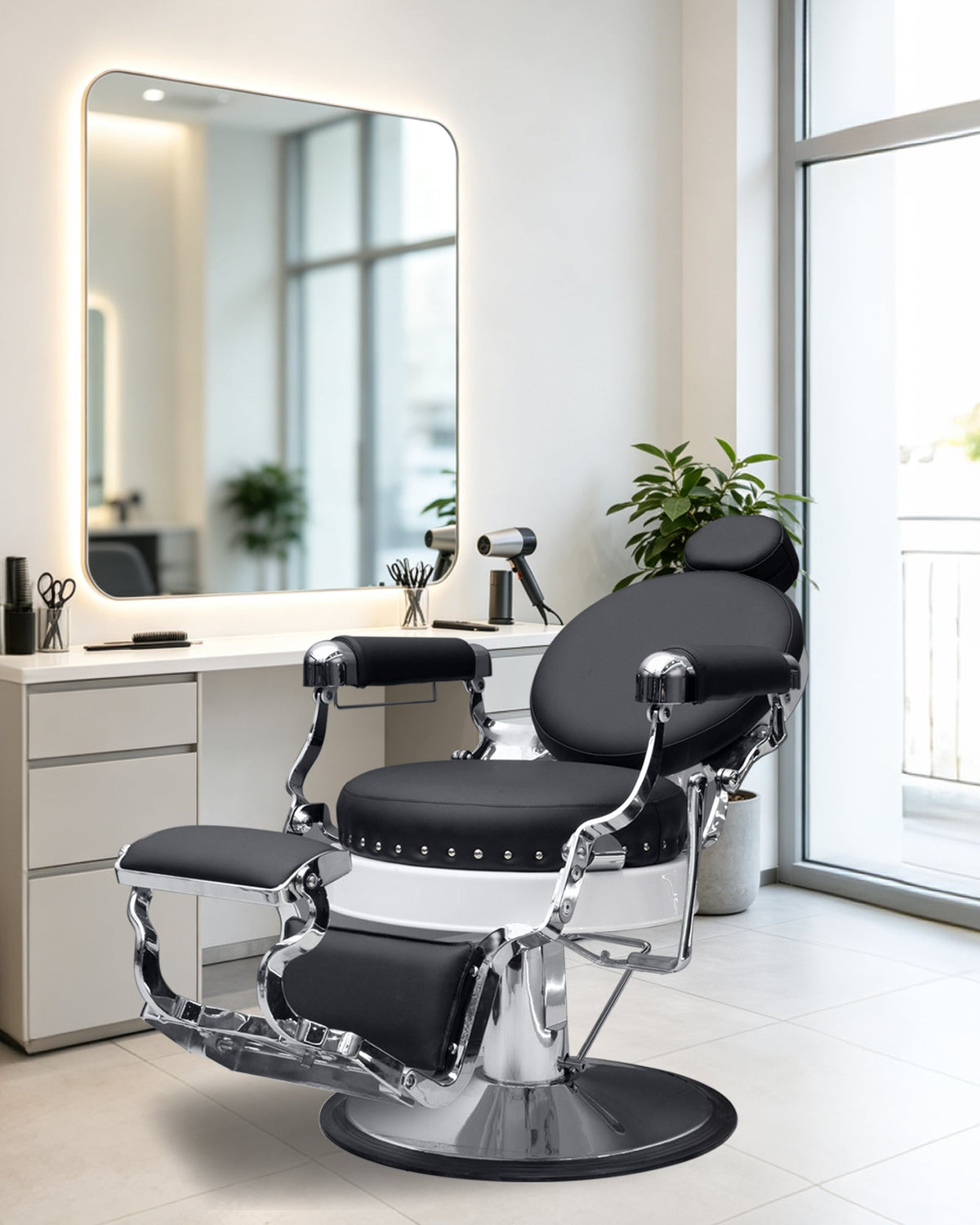 160° Reclining with Vintage Rivet Details Barber chair The Sterling 8828 MYS