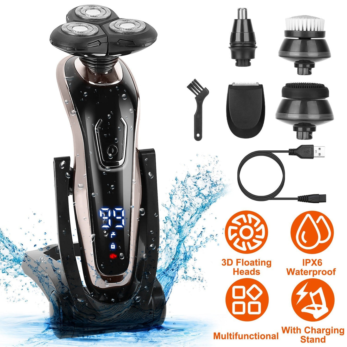 5 In 1 Electric Razor Shaver Rechargeable Cordless Head Beard Trimmer Shaver Kit IPX6 Waterproof Dry Wet Grooming Kit GBruno Store
