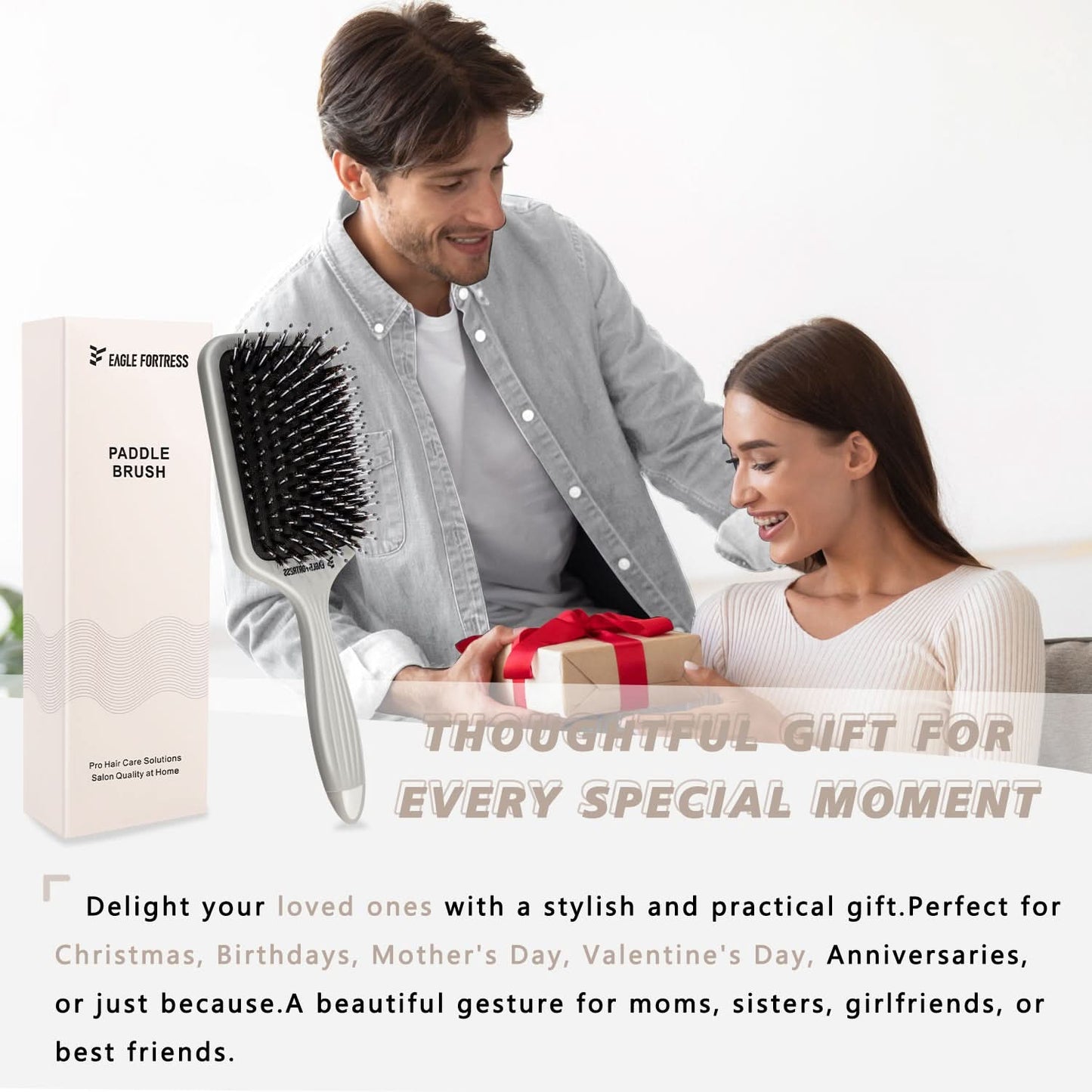 Eagle Fortress Boar Bristle Paddle Brush - Grey The Beauty Box