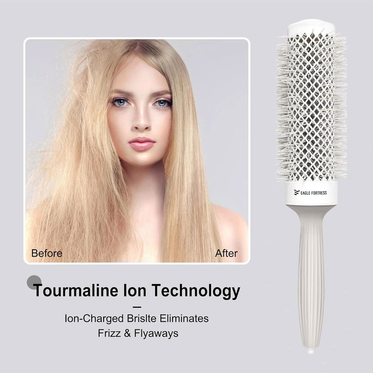 Eagle Fortress XL Ceramic + Ionic Round Hair Brush 1.69 in - Grey The Beauty Box