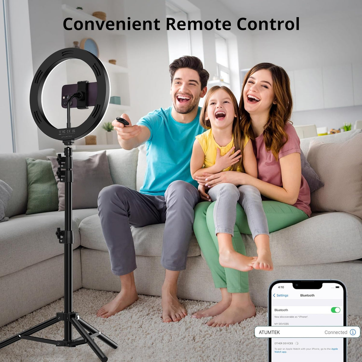 ATUMTEK 10" Ring Light with 55" Tripod Stand, Dimmable LED Selfie Light with Phone Holder & Bluetooth Remote, 3 Color Modes & 10 Brightness Levels for TikTok, Zoom, YouTube, Streaming, Vlogging 7DAY'S
