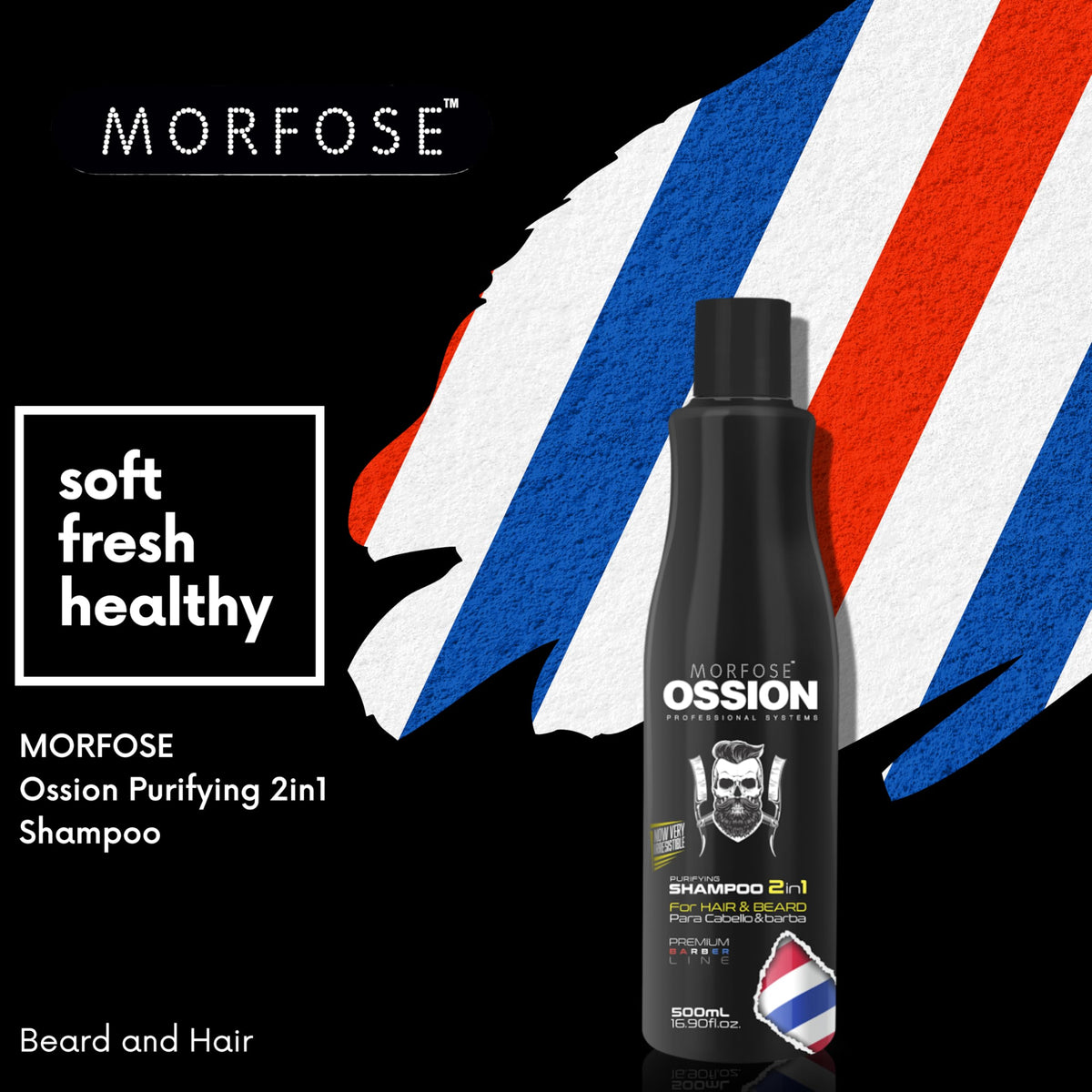 Morfose Ossion Premium Barber Purifying Shampoo 17oz - Nourishing Formula | Salon Quality Beauty Care Bag