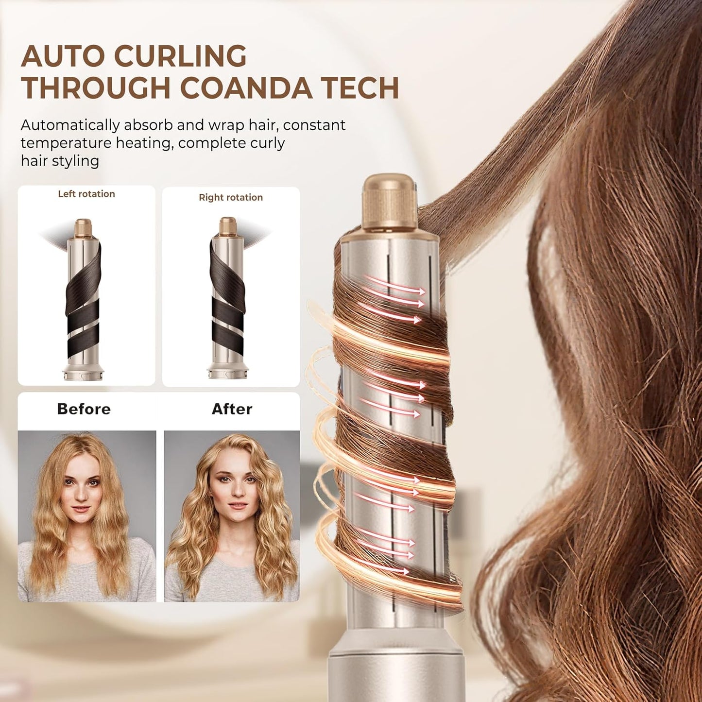 Ukliss 8 in 1 Hair Dryer Brush & Multi Hot Air Styler–Foldable 110,000 RPM Blow Dryer Brush Tool Set with Diffuser Auto-Wrap Curler for Fast Drying Curling Straightening Hair Daily Styling (1.25'')