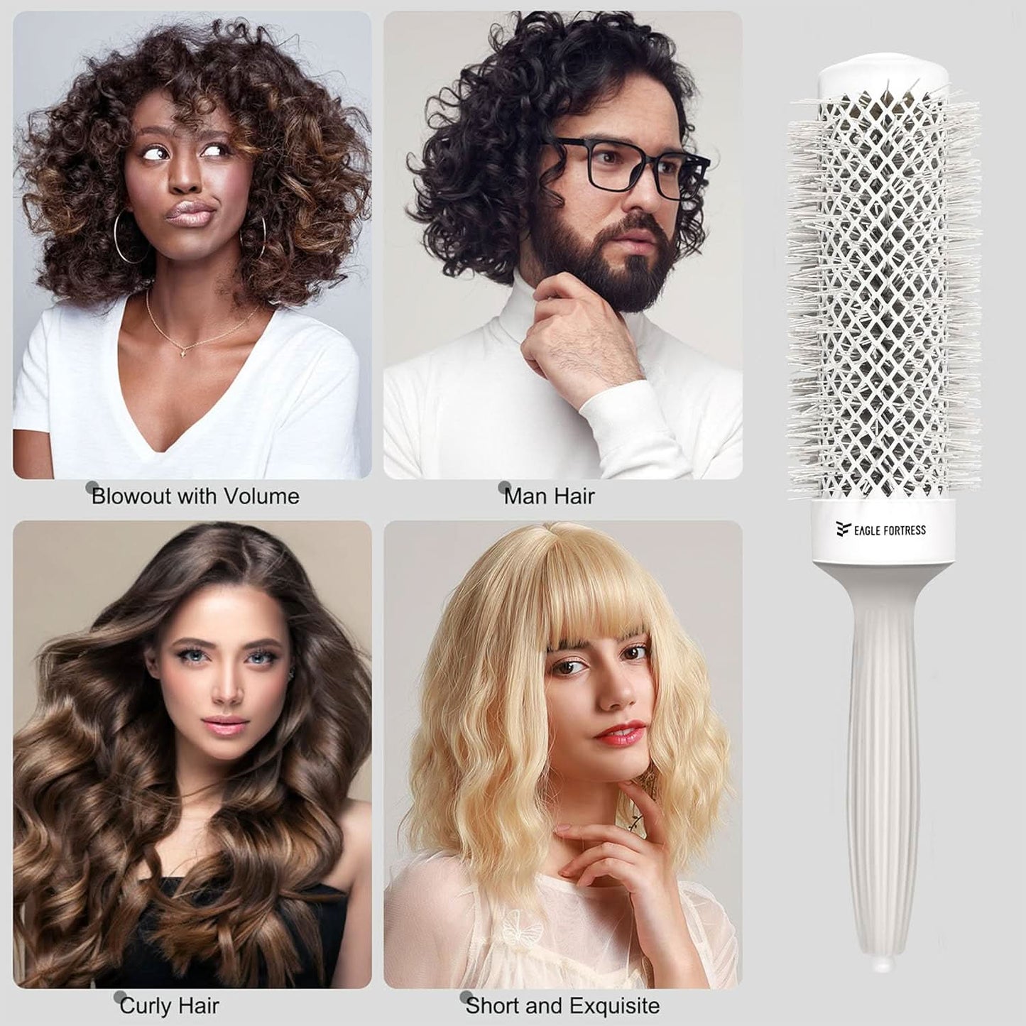 Eagle Fortress XL Ceramic + Ionic Round Hair Brush 1.69 in - Grey The Beauty Box