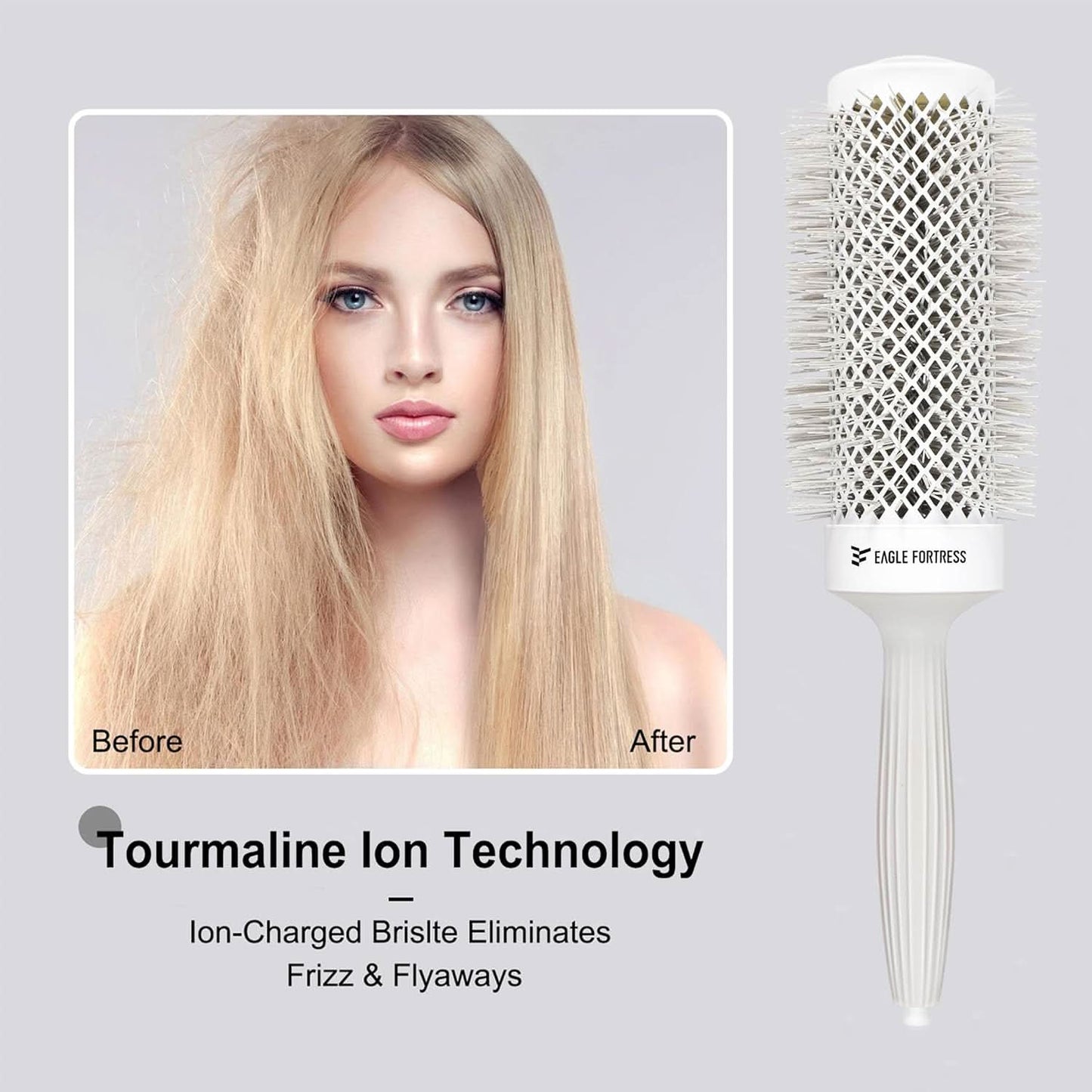 Eagle Fortress XL Ceramic + Ionic Round Hair Brush 2 inch - Grey The Beauty Box