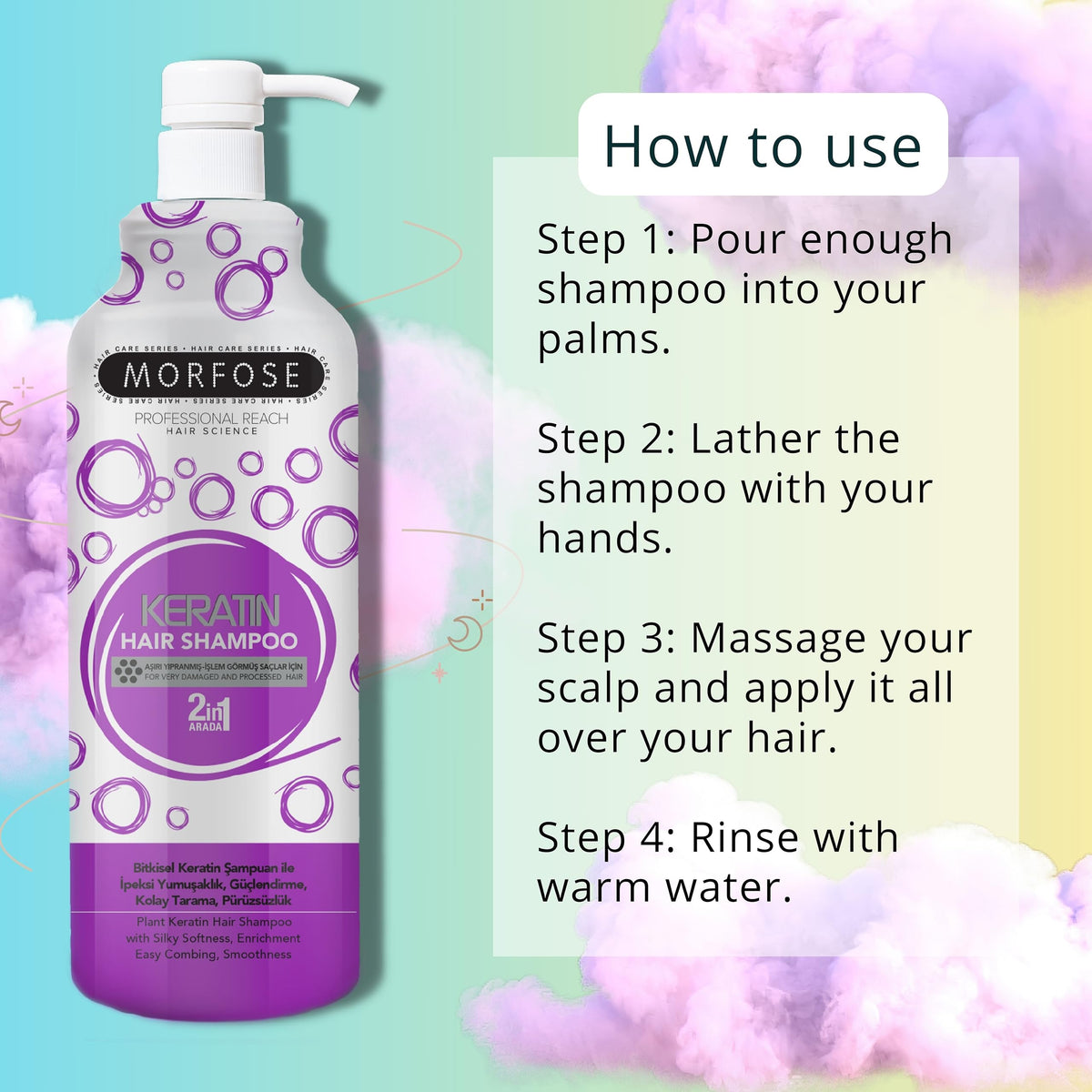 Morfose Keratin Shampoo 33oz - Strengthens and Repairs Hair | 1000 ml Beauty Care Bag