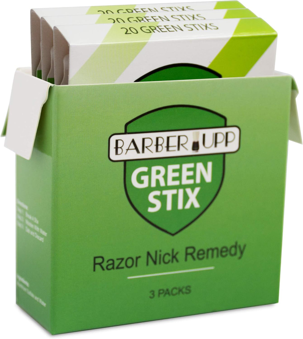 Green Stix Styptic Pencil (3 Pack) | Stops Minor Shaving Nicks, Razor Cuts & Bleeding | Professional Barber & Personal Grooming Accessory BarberUpp