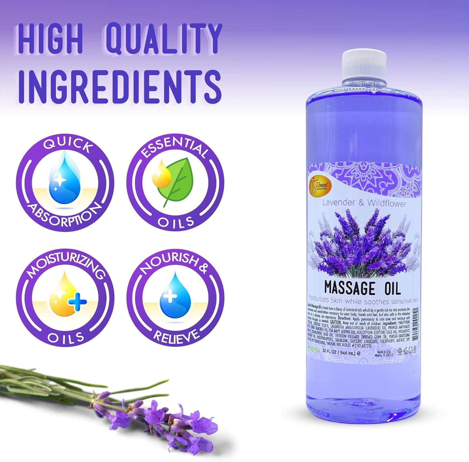 Massage Oil 32oz - Lavender & Wildflower | Mani Pedi Body Lunali Nail Supply