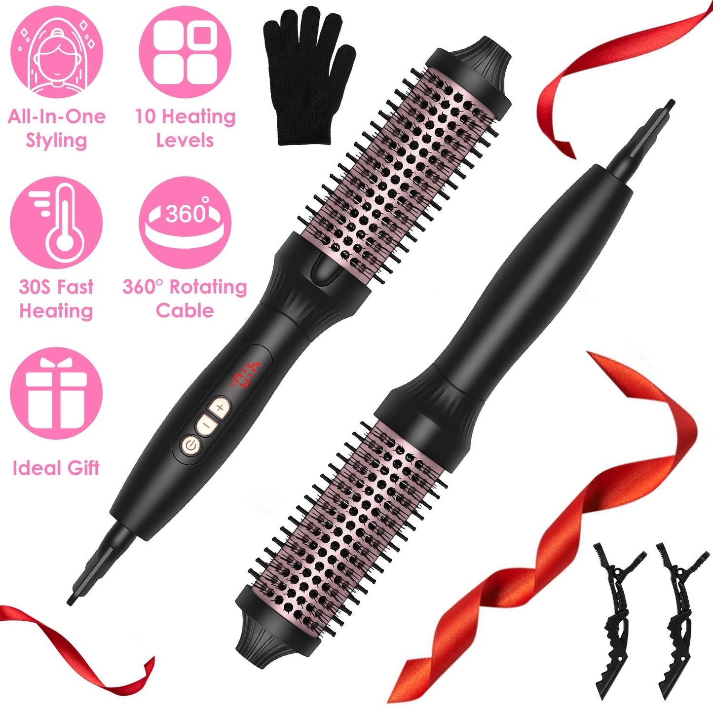 3 In 1 Thermal Brush Hair Curler Brush Hair Curler Straightener with 10 Heating Levels 30S Fast Heating Fit for All Hair Types for Home Travel GBruno Store