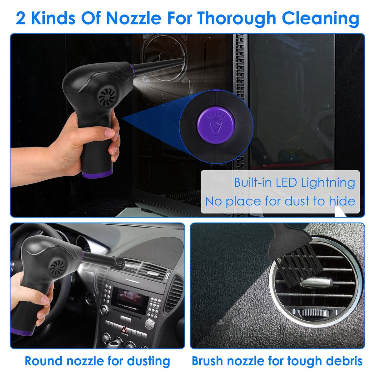 Electric Cordless Air Duster Blower Compressed Air Duster for Computer Keyboard PC Portable Rechargeable Air Blower with Built-in LED Light GBruno Store
