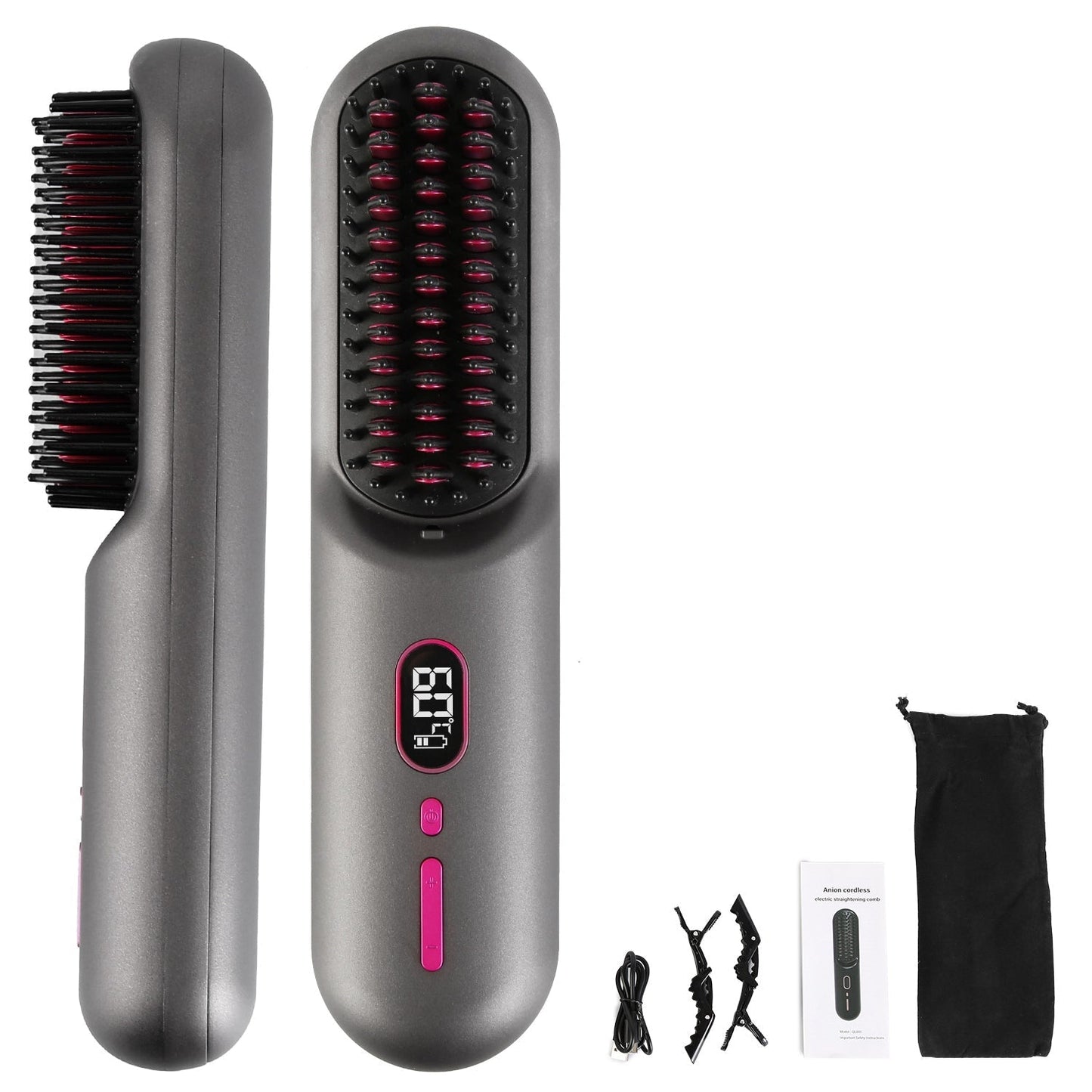 Cordless Negative Ion Hair Straightener Brush Rechargeable Mini Styling Comb with 12 Heating Levels Anti-scald 30S Preheating 30Mins Auto Sleep LCD Di GBruno Store