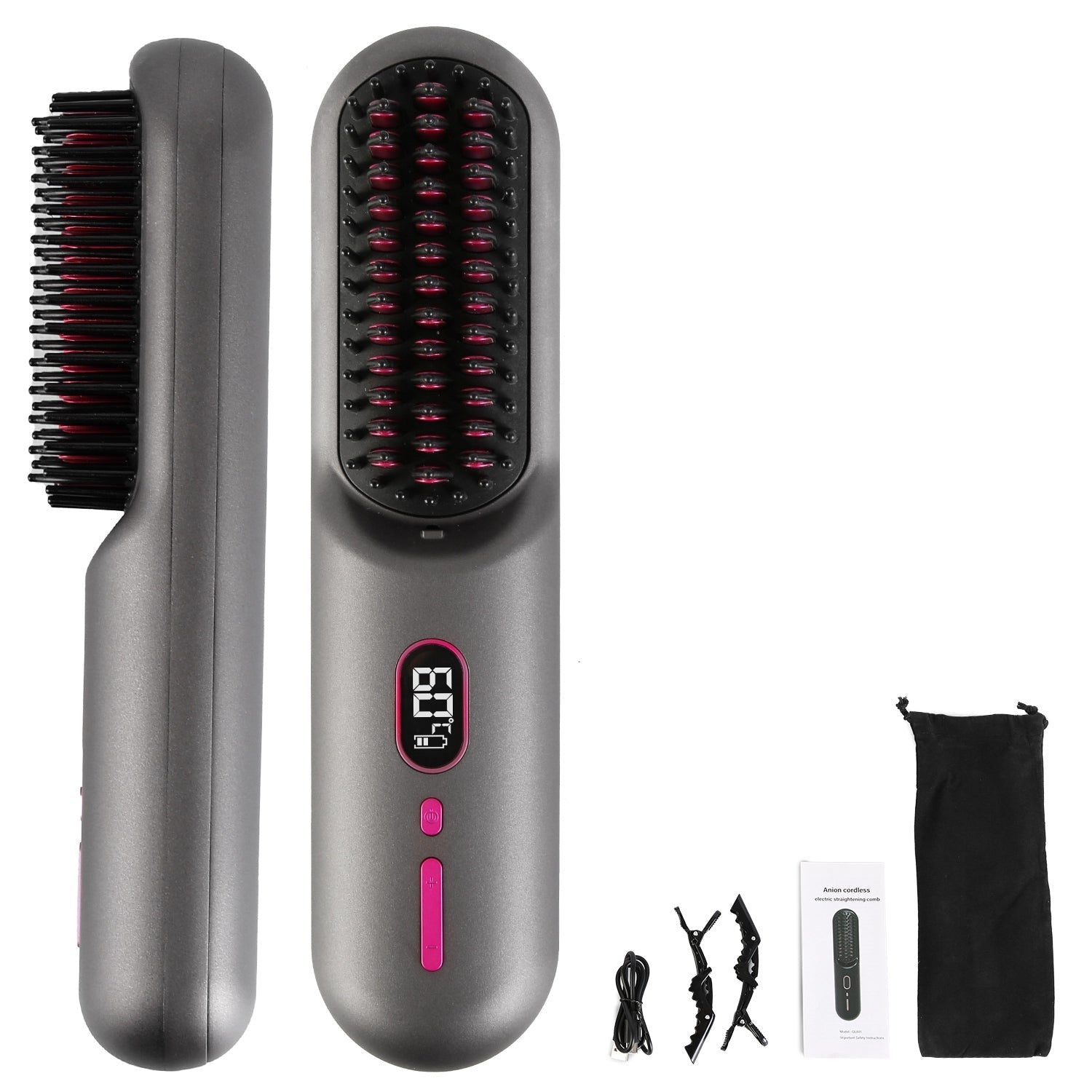 Cordless Negative Ion Hair Straightener Brush Rechargeable Mini Styling Comb with 12 Heating Levels Anti-scald 30S Preheating 30Mins Auto Sleep LCD Di GBruno Store