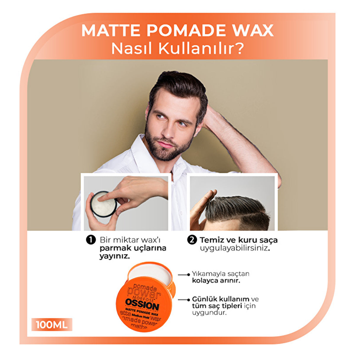 Morfose Ossion Matte Pomade Wax 3.4Oz - Medium Hold Beauty Care Bag