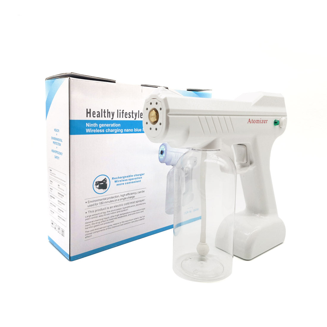 Blue Light Atomizing Spray Gun Handheld Wireless Atomizing Fogger Disinfection Sprayer Nano Sprayer Household Supplies FLIPSTYLEZLLC