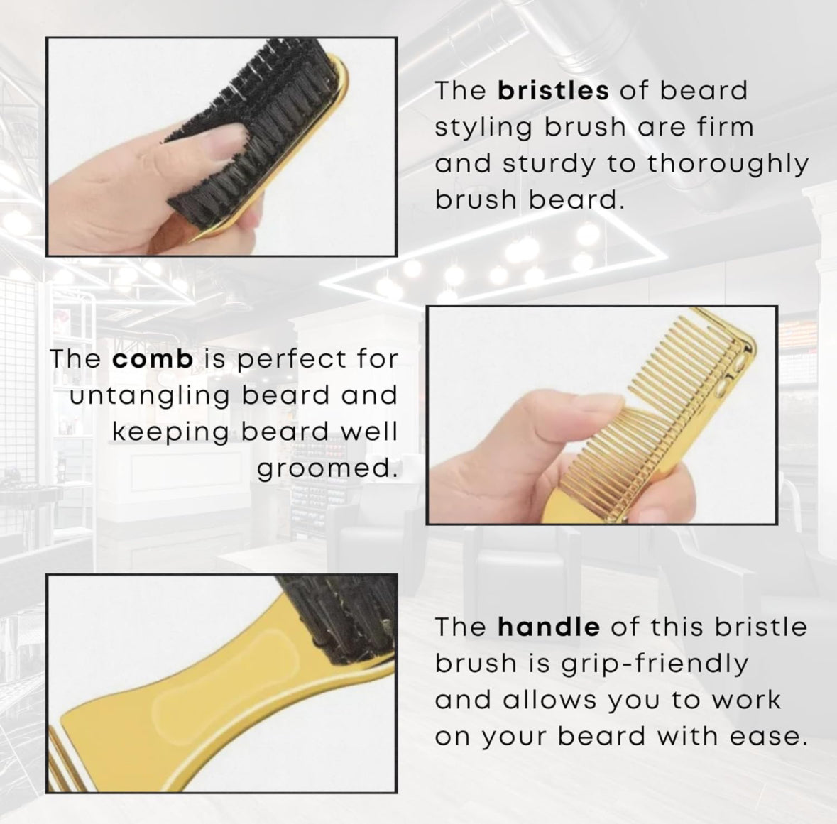 Double-Sided Beard Brush & Beard Comb Barber Brush for Grooming Beard Non-Slip & Sturdy Bristle Brush for Clean Cuts Professional Barber Comb for Beard & Hair Edge Control Brush Barber Accessories Selzalot