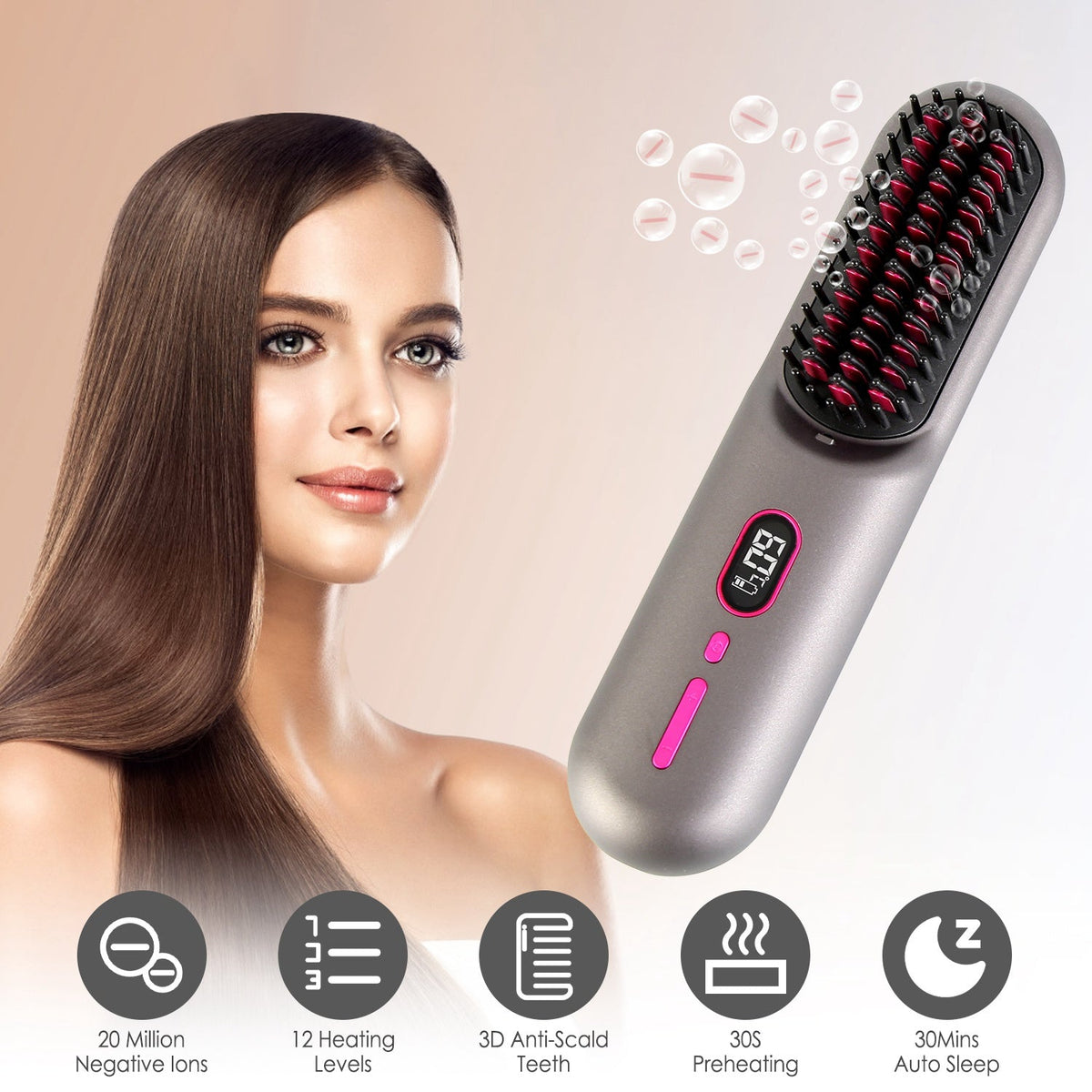 Cordless Hair Straightener Brush Gamba Beauty