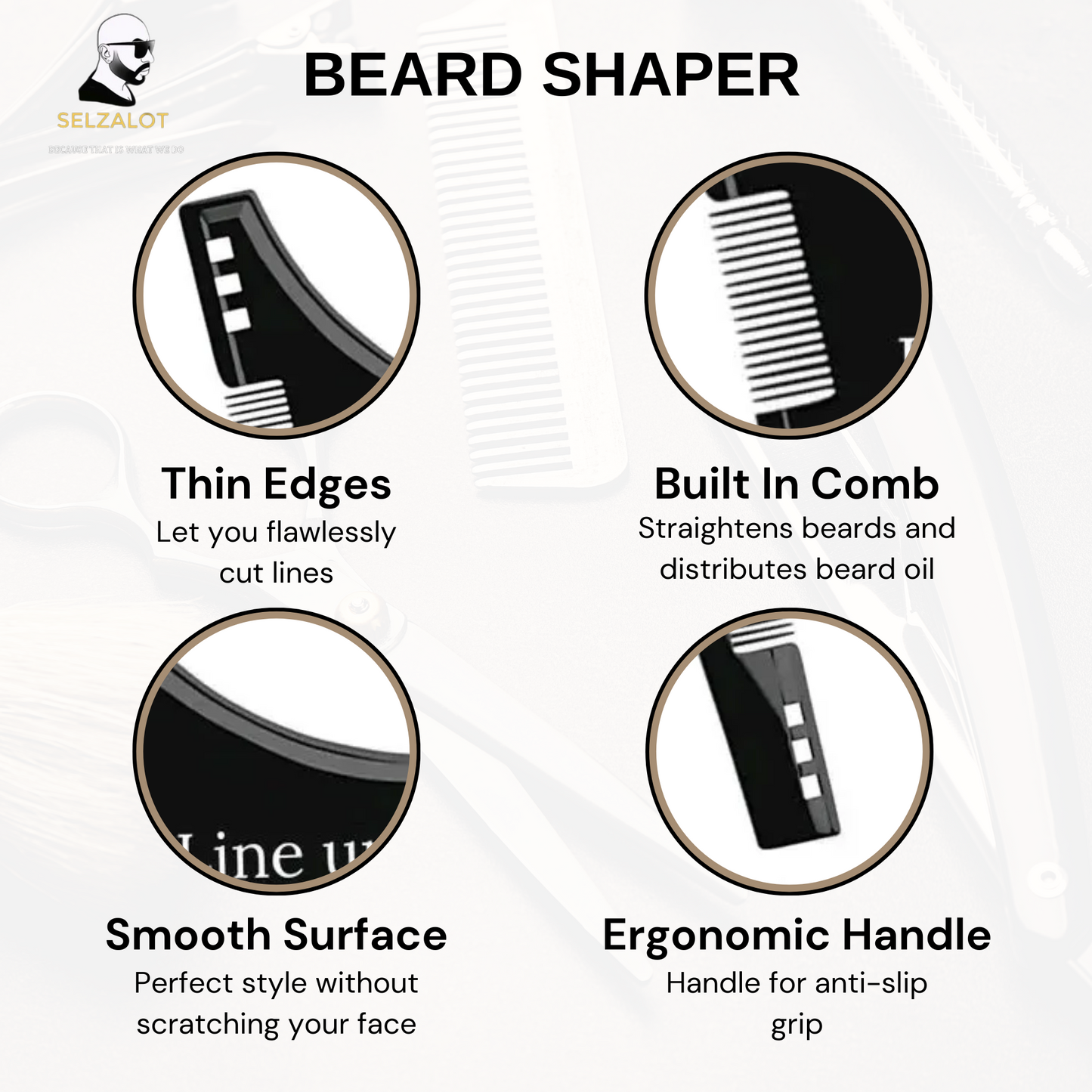 Black Beard Shaper for Men Beard Lineup Tool for Grooming Beard Guide Shaping Tool for Straight & Curve Cut Barber Tools Goatee Shaper Beard Template for Men to Style Facial Hair Selzalot