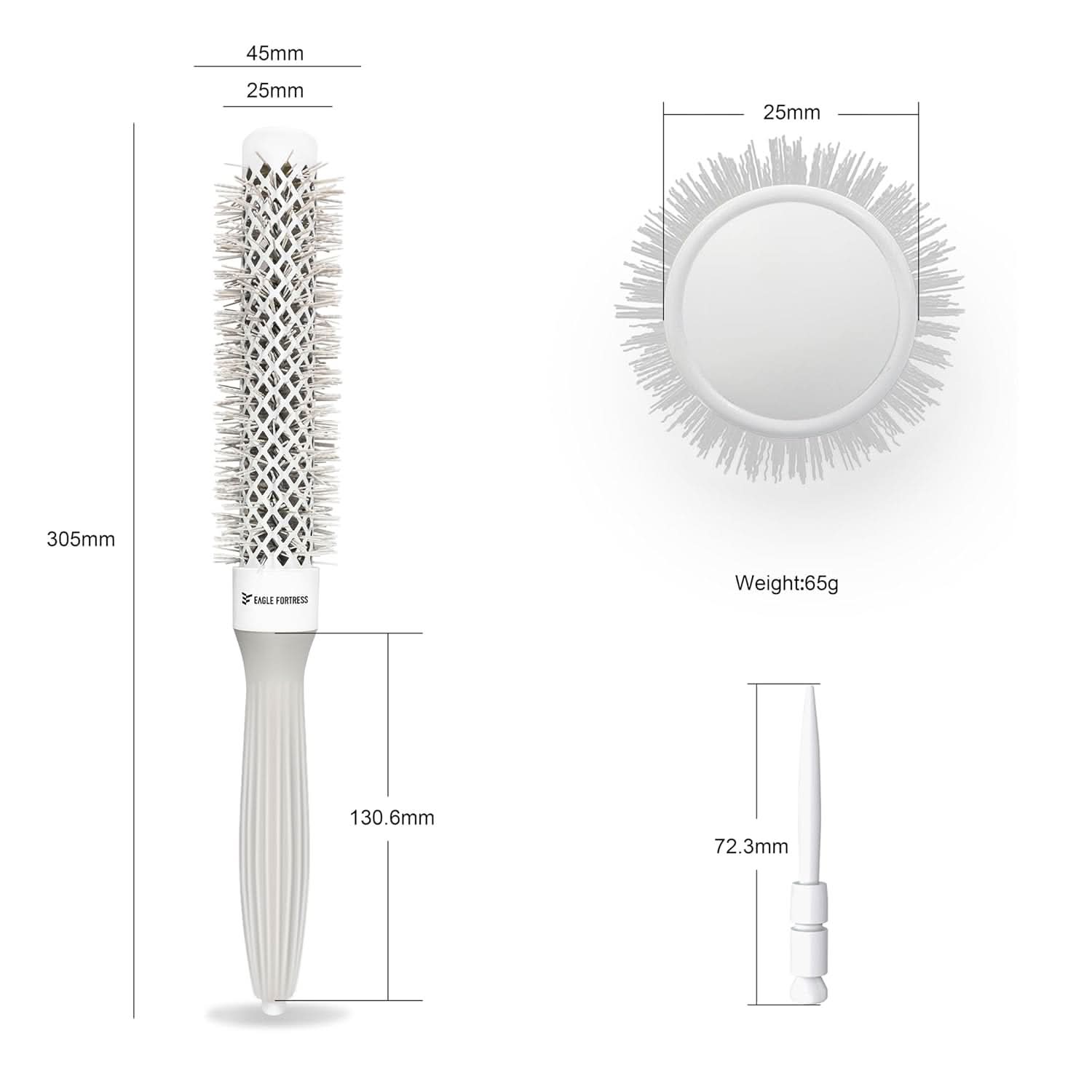 Eagle Fortress XL Ceramic + Ionic Round Hair Brush 1.26 in, Grey The Beauty Box