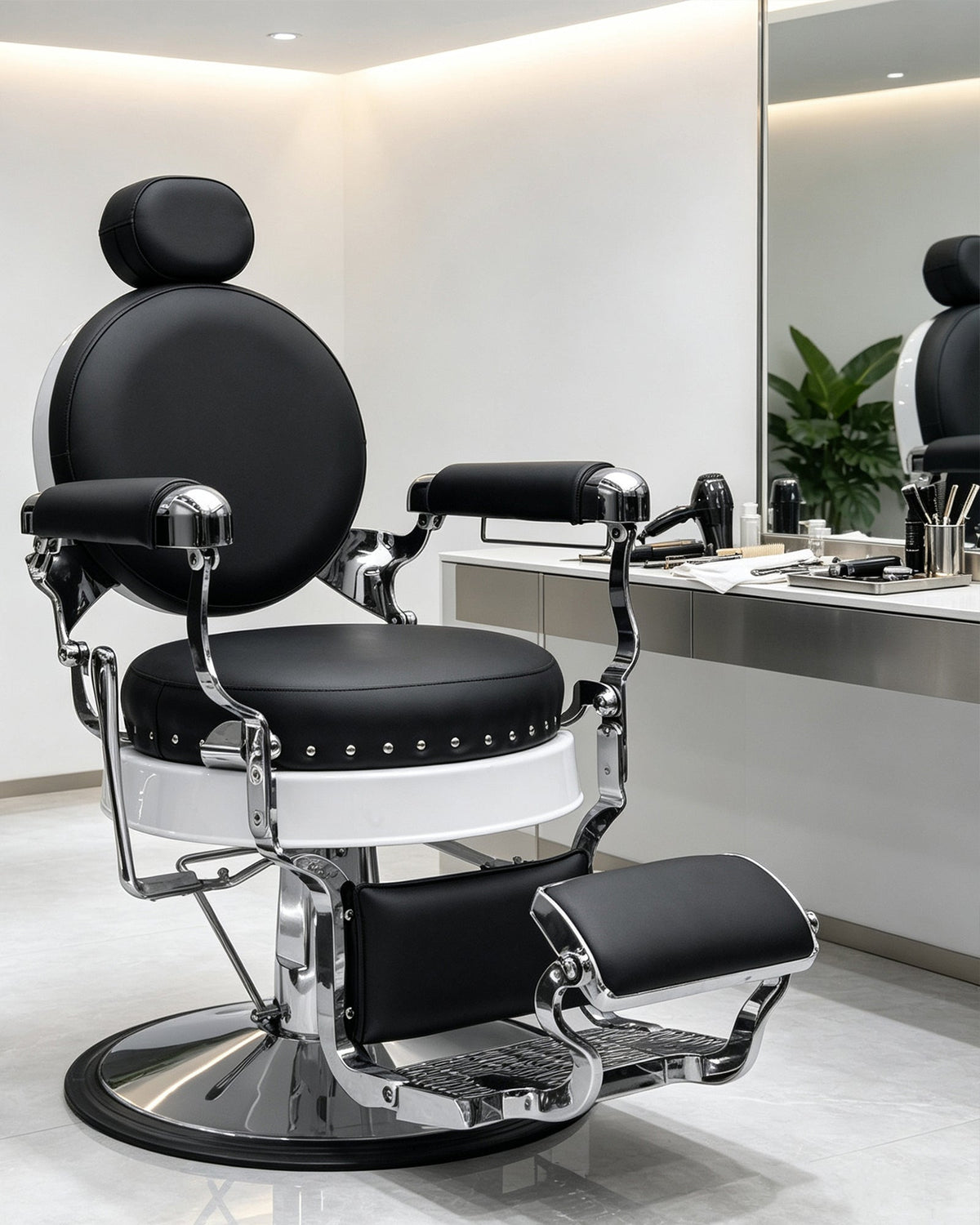 160° Reclining with Vintage Rivet Details Barber chair The Sterling 8828 MYS