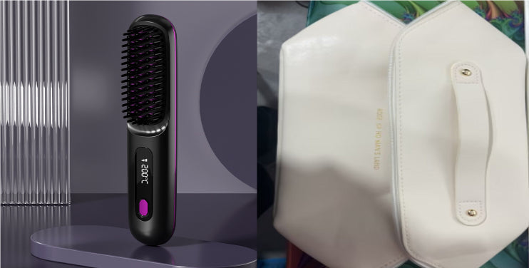 2 In 1 Straight Hair Comb Wireless Hair Straightener Brush Hair Fast Heating Portable Hot Curler USB Charging Elyvora LLC