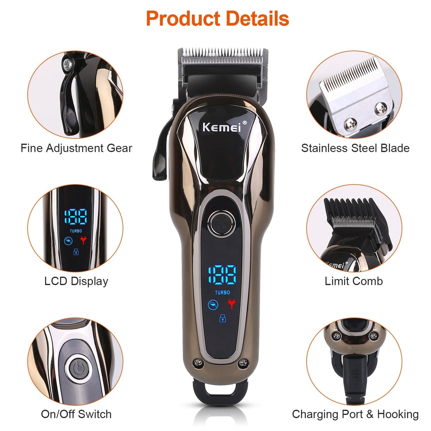 Rechargeable Electric Hair Clipper Cordless Clipper Hair Trimmer Shaver Barber Clipper Hair Cutting Machine GBruno Store