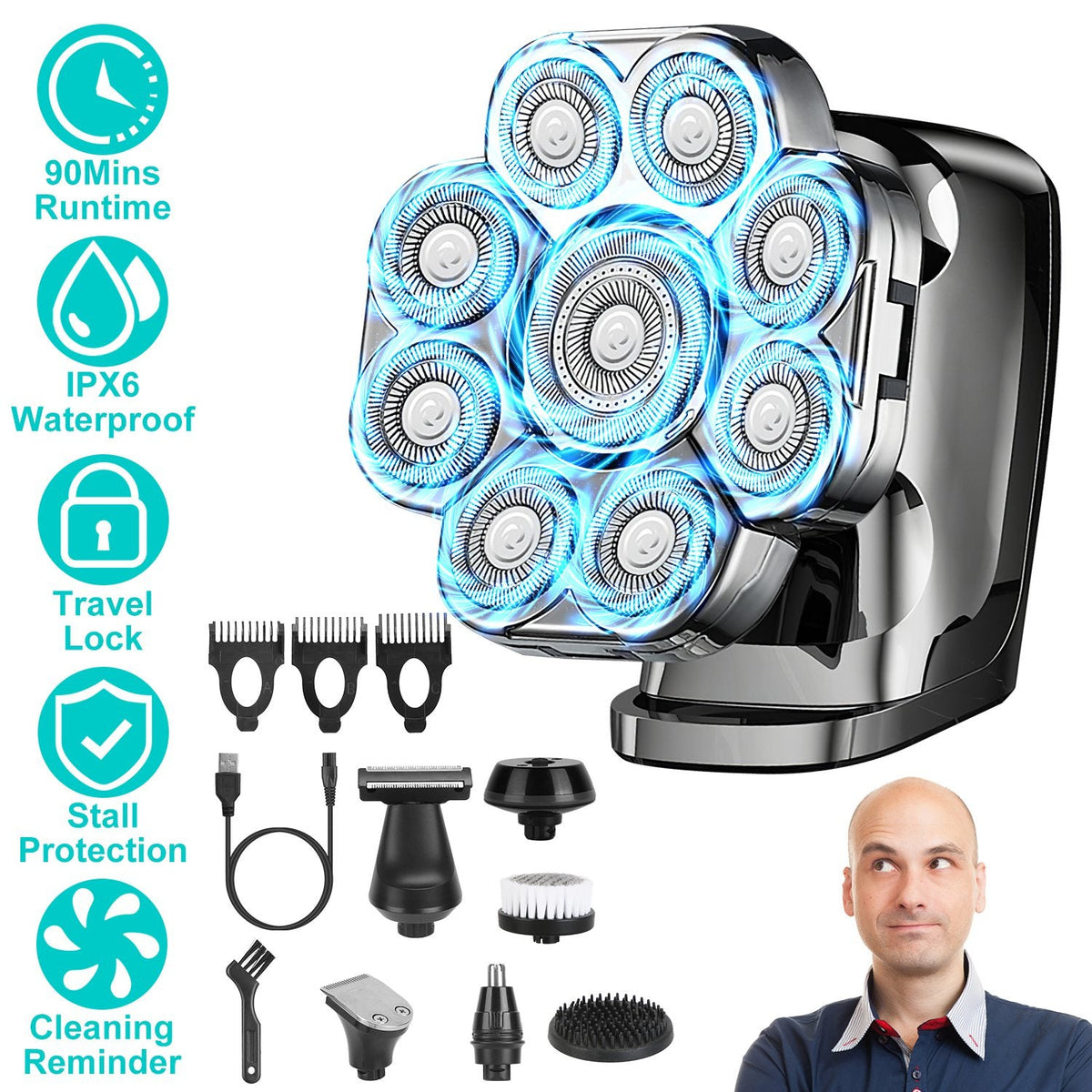 6-in-1 Electric Head Shaver for Men Gamba Beauty