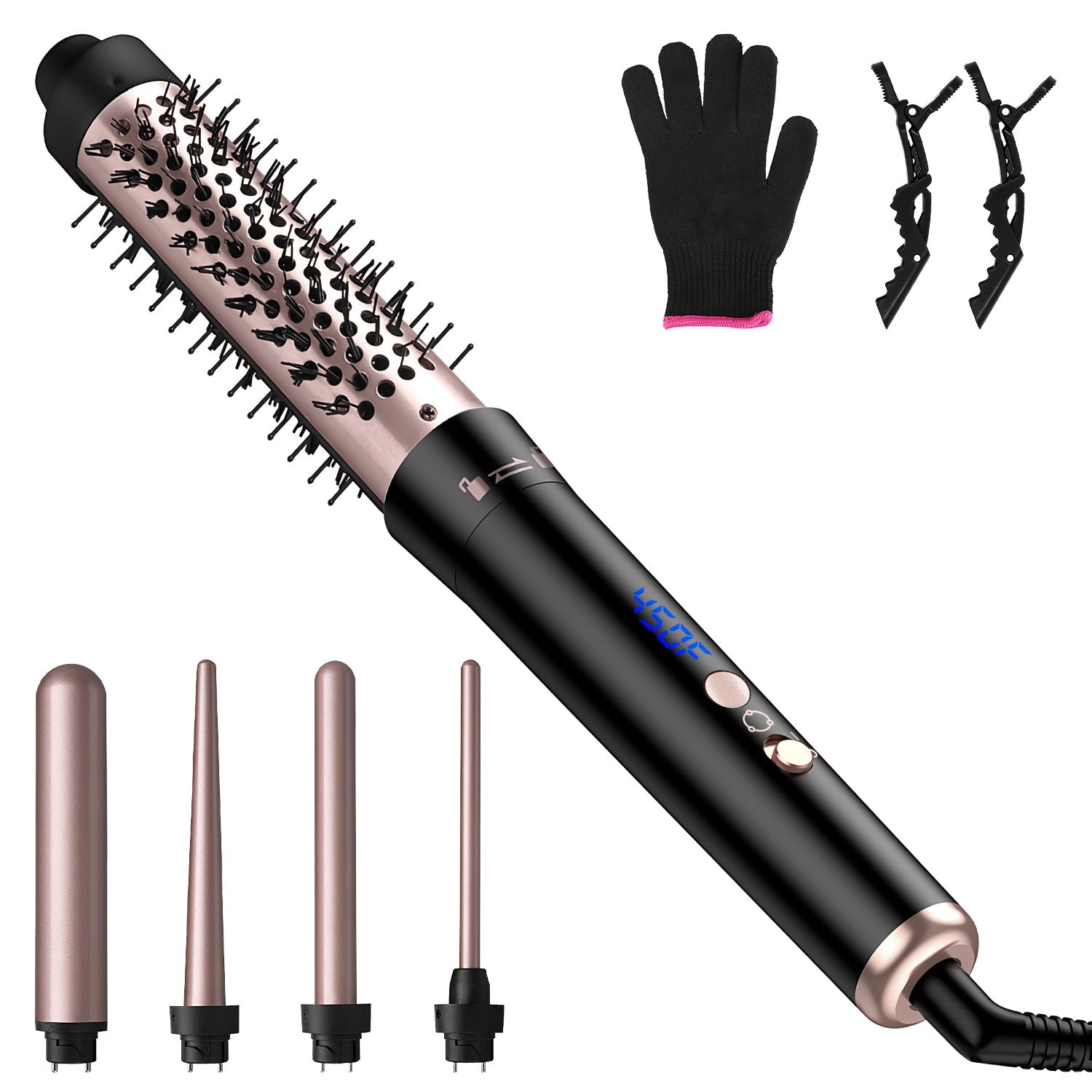 5 in 1 Curling Wand Hair Curling Iron Brush Hair Thermal Brush Curler with 4 Heating Levels 360¡ Rotatable Cable 5 Interchangeable Barrels 2 Clips Lea GBruno Store