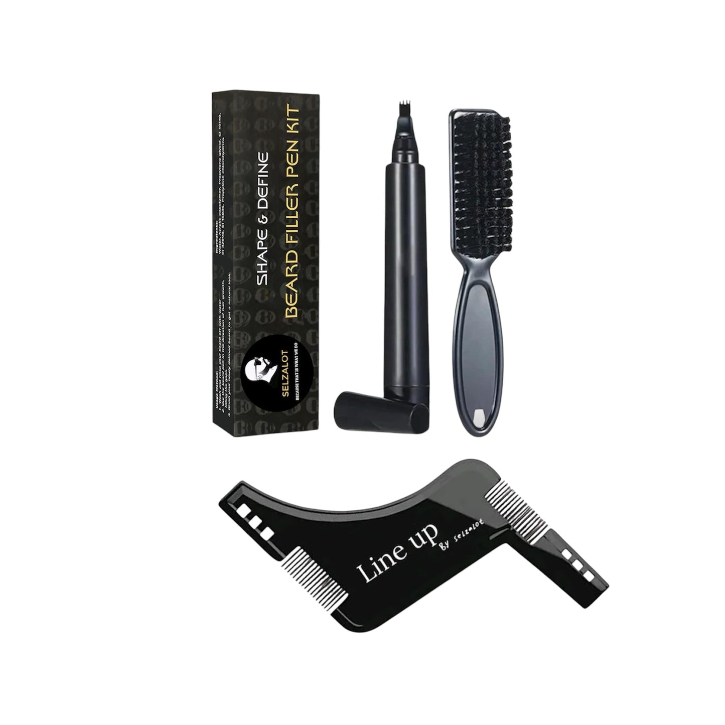 Beard Filler Pen and Beard Shaper for Men Beard Lineup Tool for Grooming Beard Guide Shape kit Black Waterproof Pen with Brush Barber Styling Pencil Beard Grooming Kit Barber Accessories Selzalot