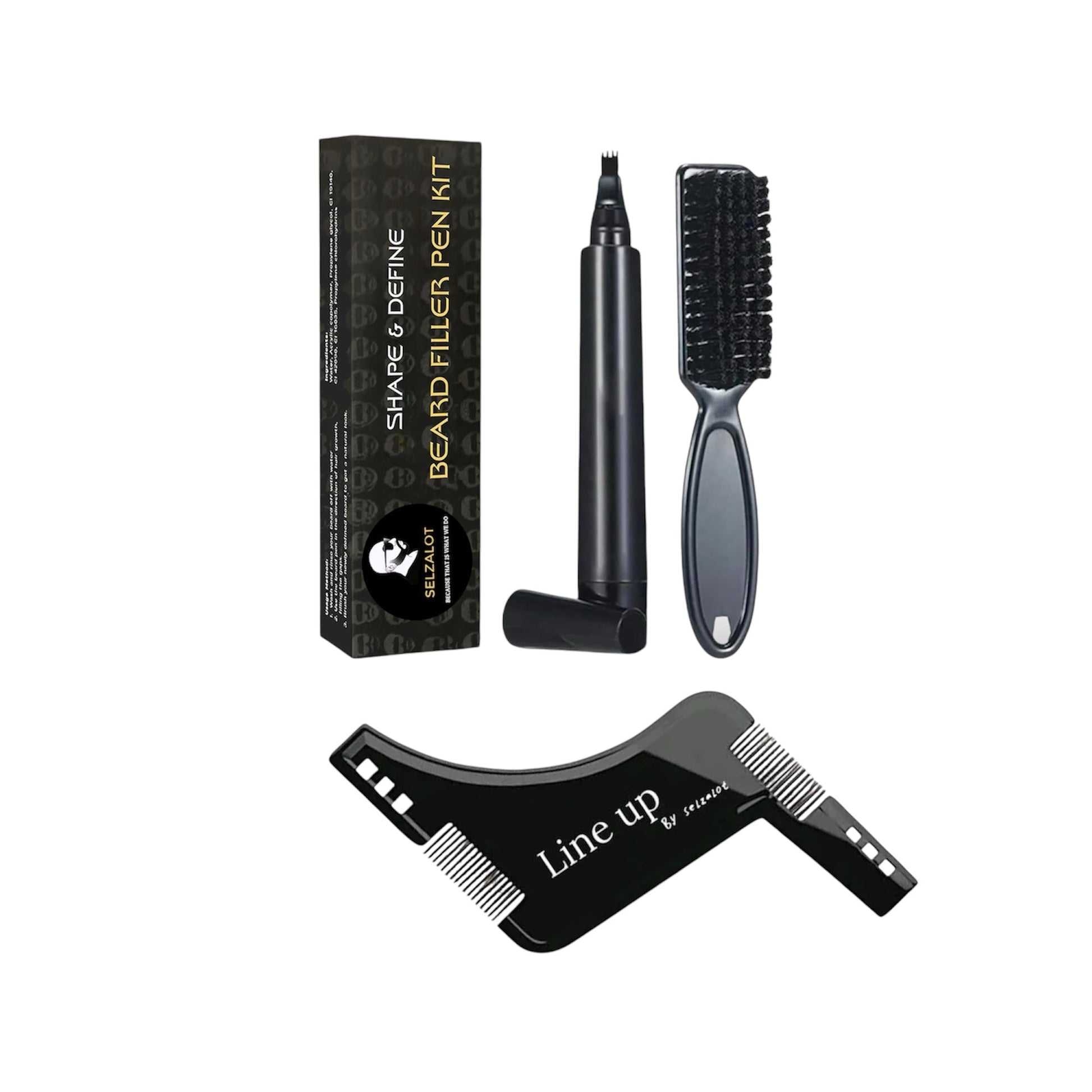 Beard Filler Pen and Beard Shaper for Men Beard Lineup Tool for Grooming Beard Guide Shape kit Black Waterproof Pen with Brush Barber Styling Pencil Beard Grooming Kit Barber Accessories Selzalot