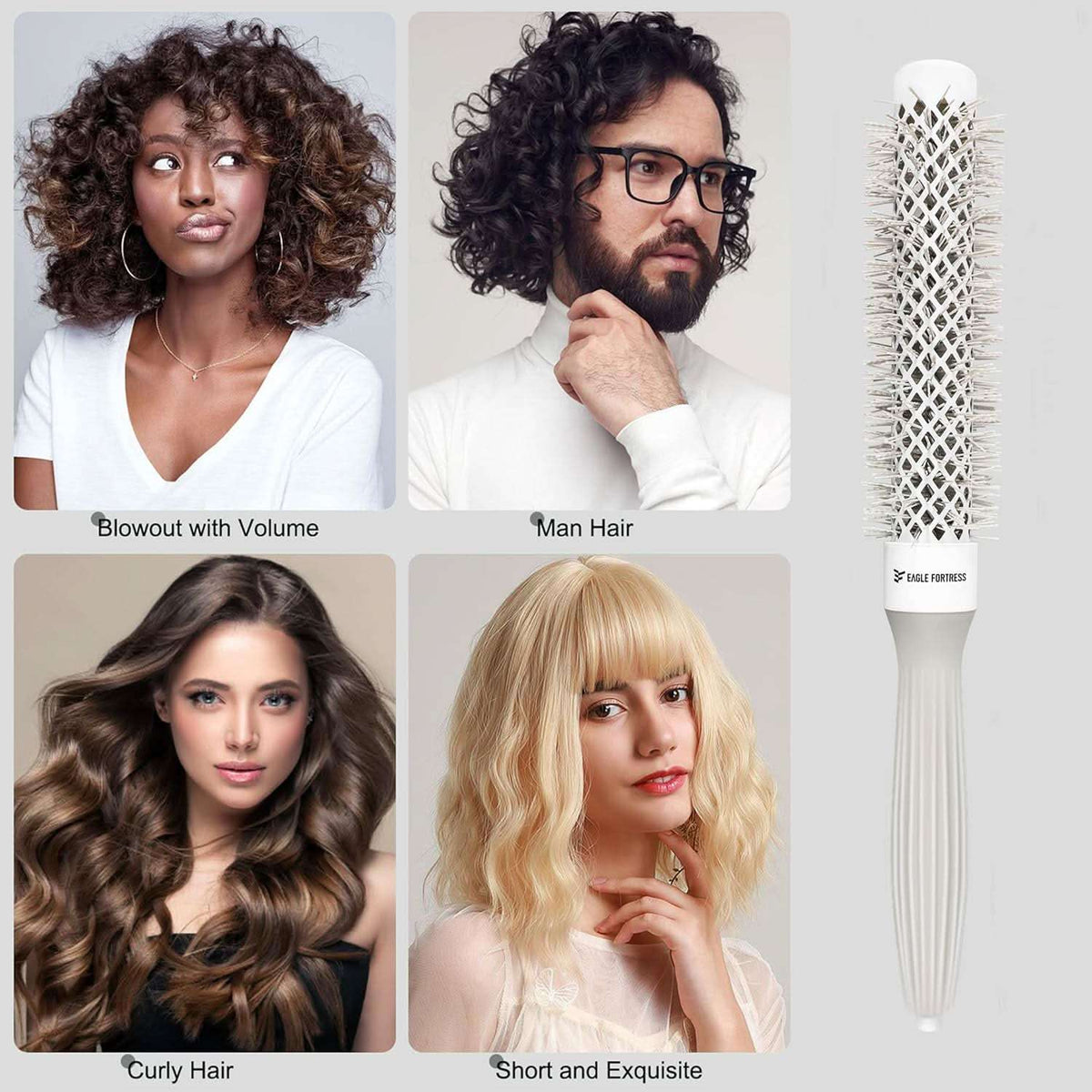 Eagle Fortress XL Ceramic + Ionic Round Hair Brush 0.98in - Grey The Beauty Box