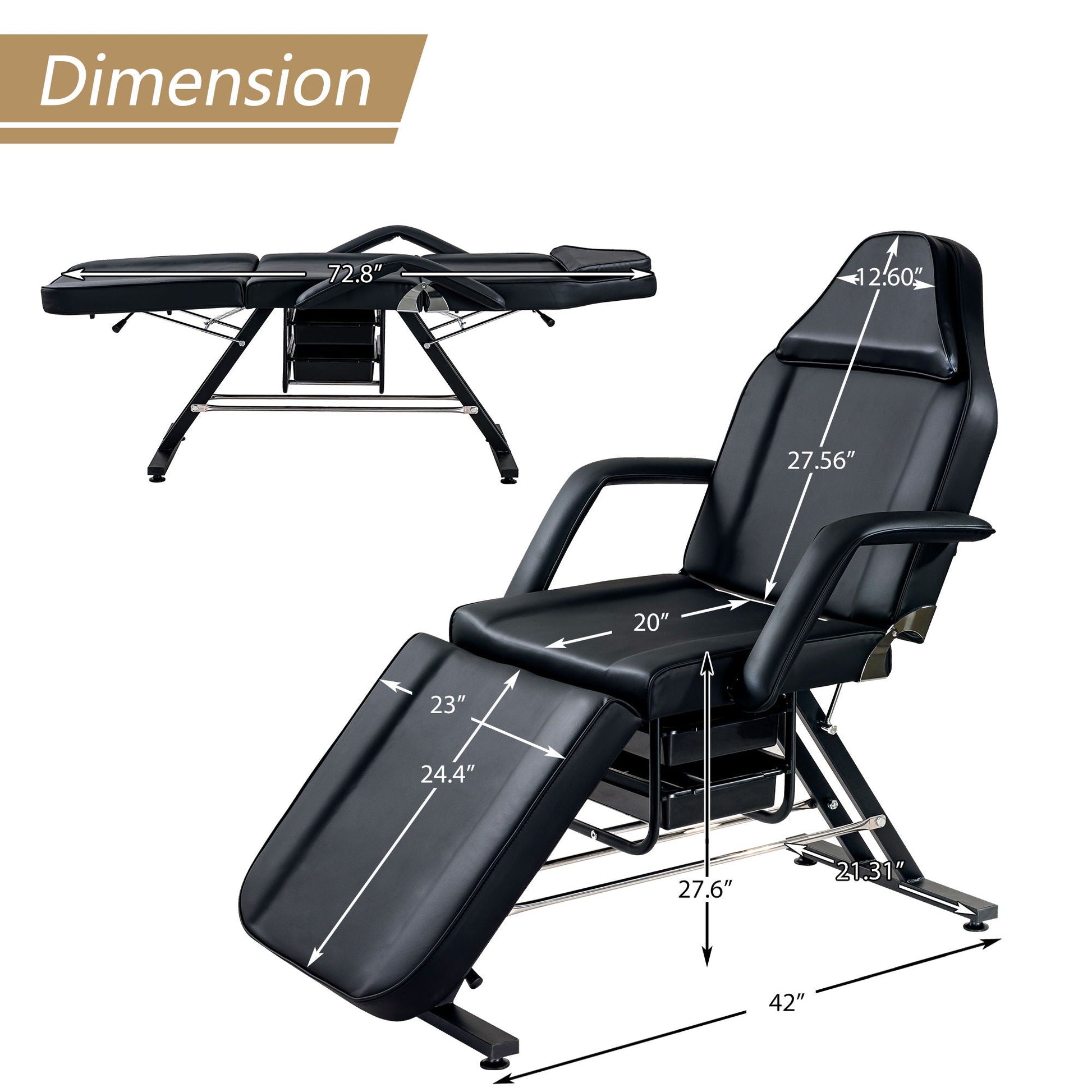 72.8" Massage Salon Tattoo Chair With Two Trays Esthetician Bed With Hydraulic Stool, Multi-Purpose 3-Section Facial Bed Table, Adjustable Beauty Barber Spa Beauty Equipment HouseOfZazla