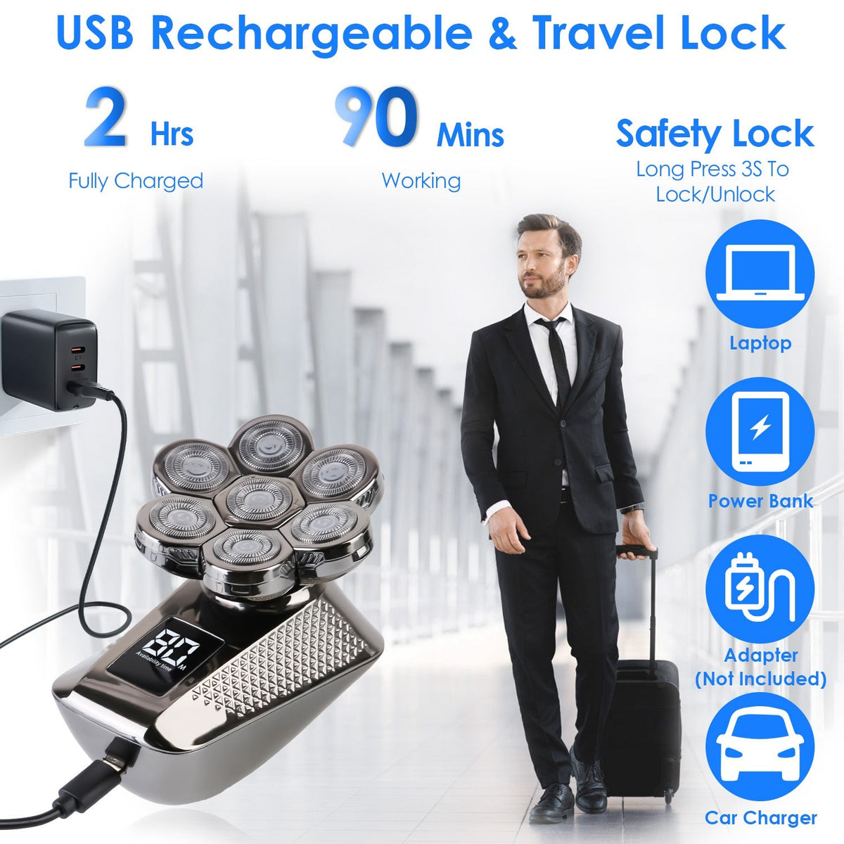 Head Shavers for Bald Men 5 In 1 7D Electric Rotary Razor Rechargeable Cordless Head Beard Trimmer Shaver Kit IPX6 Waterproof Dry Wet Grooming Kit wit GBruno Store