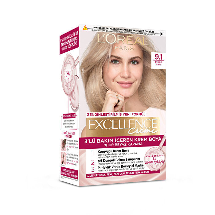 L'Oreal Paris Excellence Crème Hair Color Ash Blonde 9.1 - 100% Gray Coverage | Professional Care Beauty Care Bag