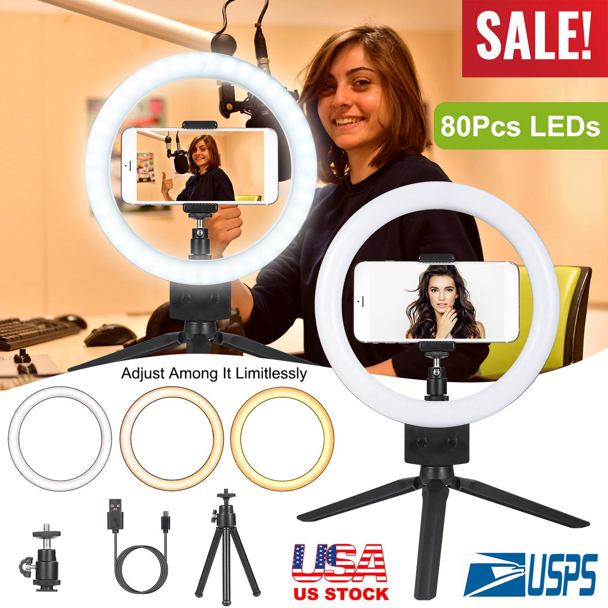 9" Dimmable LED Ring Light w/ Tripod Phone Selfie Camera Studio Photo Video Makeup Lamp Gamba Beauty