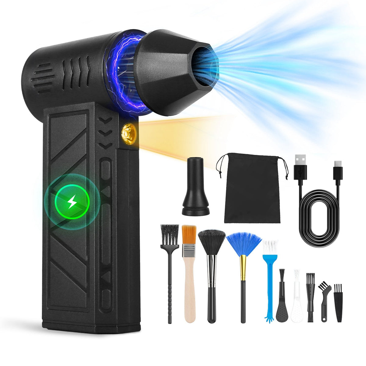 Compressed Air Duster with LED Light Up to 150000RPM Speed for PC Keyboard Cleaning High Speed Rechargeable Cordless Air Blower with 4 Speeds for Home GBruno Store