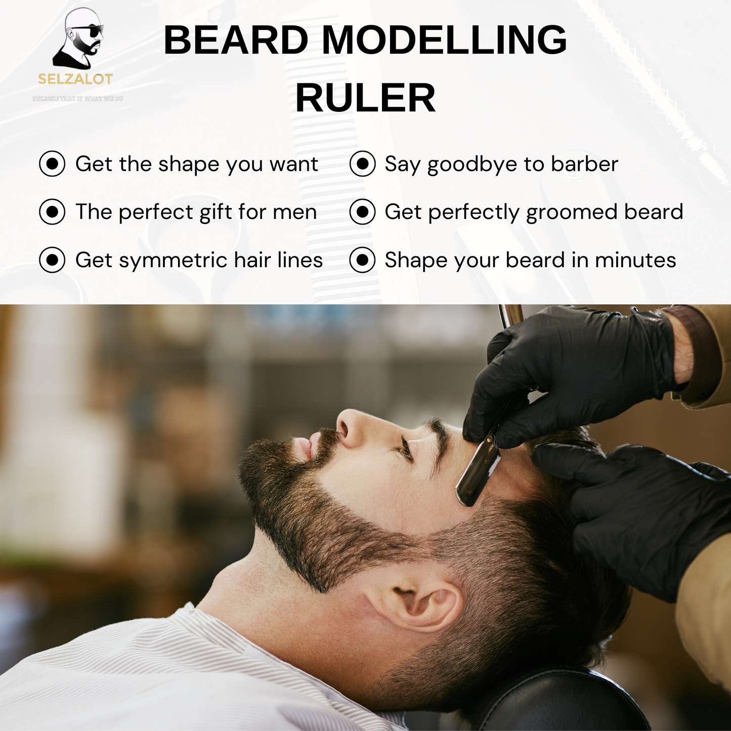 Black Beard Shaper for Men Beard Lineup Tool for Grooming Beard Guide Shaping Tool for Straight & Curve Cut Barber Tools Goatee Shaper Beard Template for Men to Style Facial Hair Selzalot